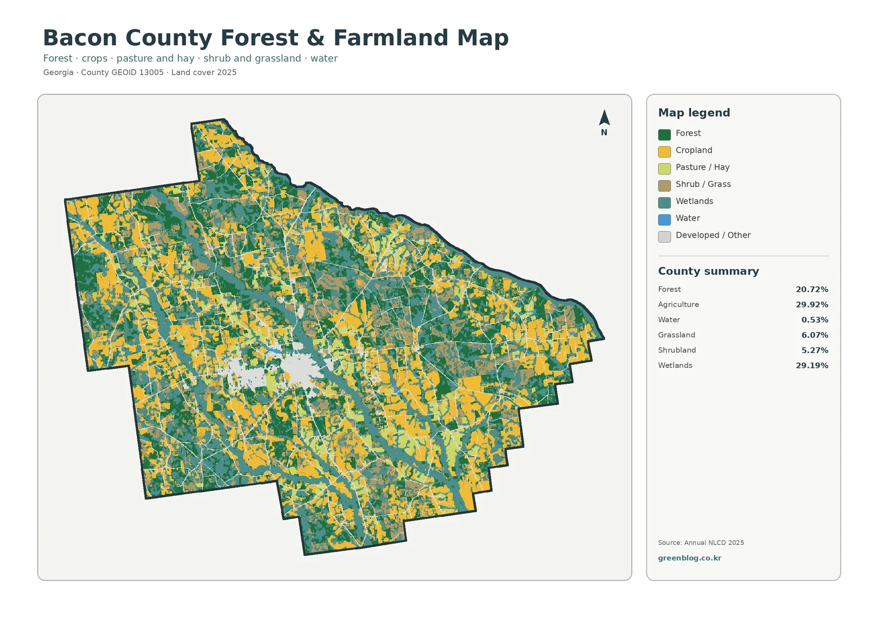 Bacon County forest and farmland map