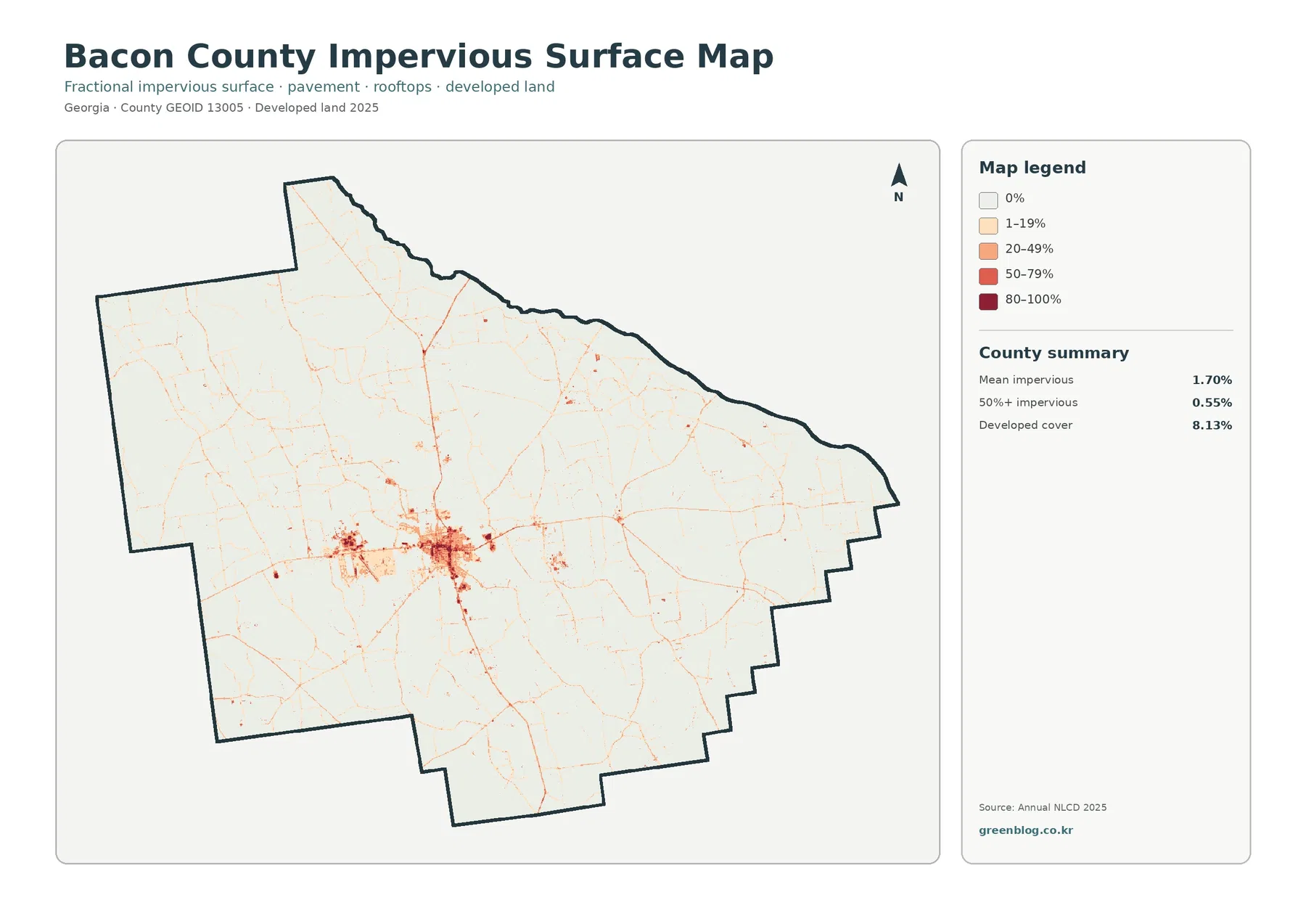 Bacon County impervious surface and developed land map