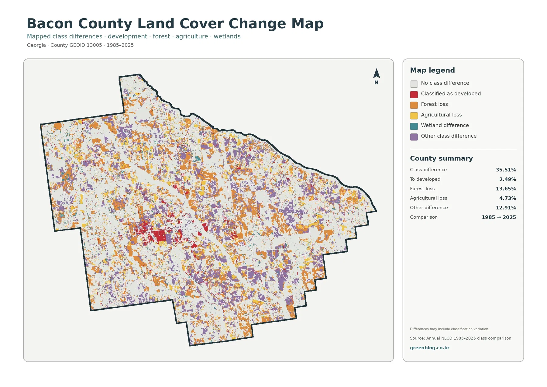 Bacon County land cover change map