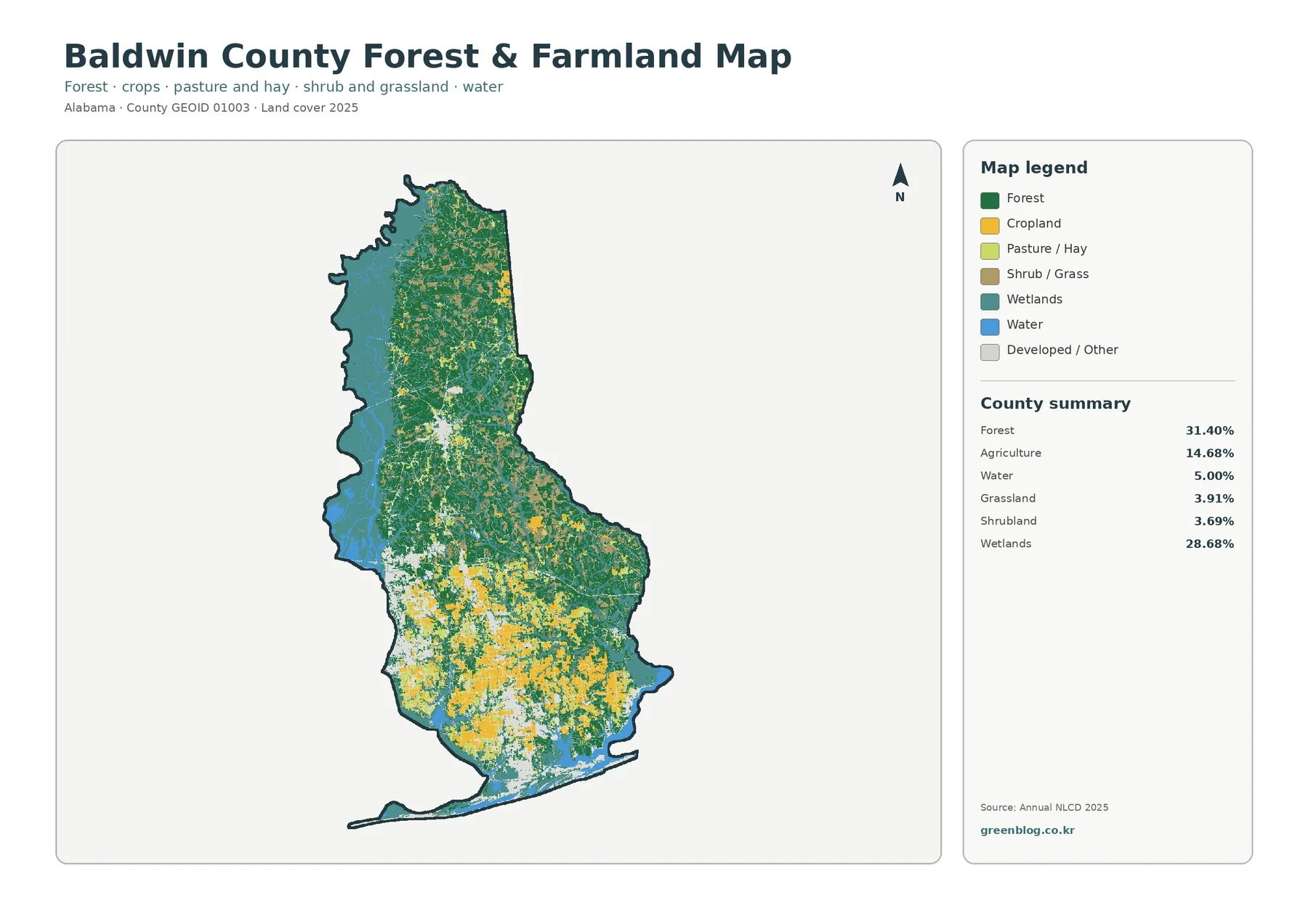 Baldwin County forest and farmland map