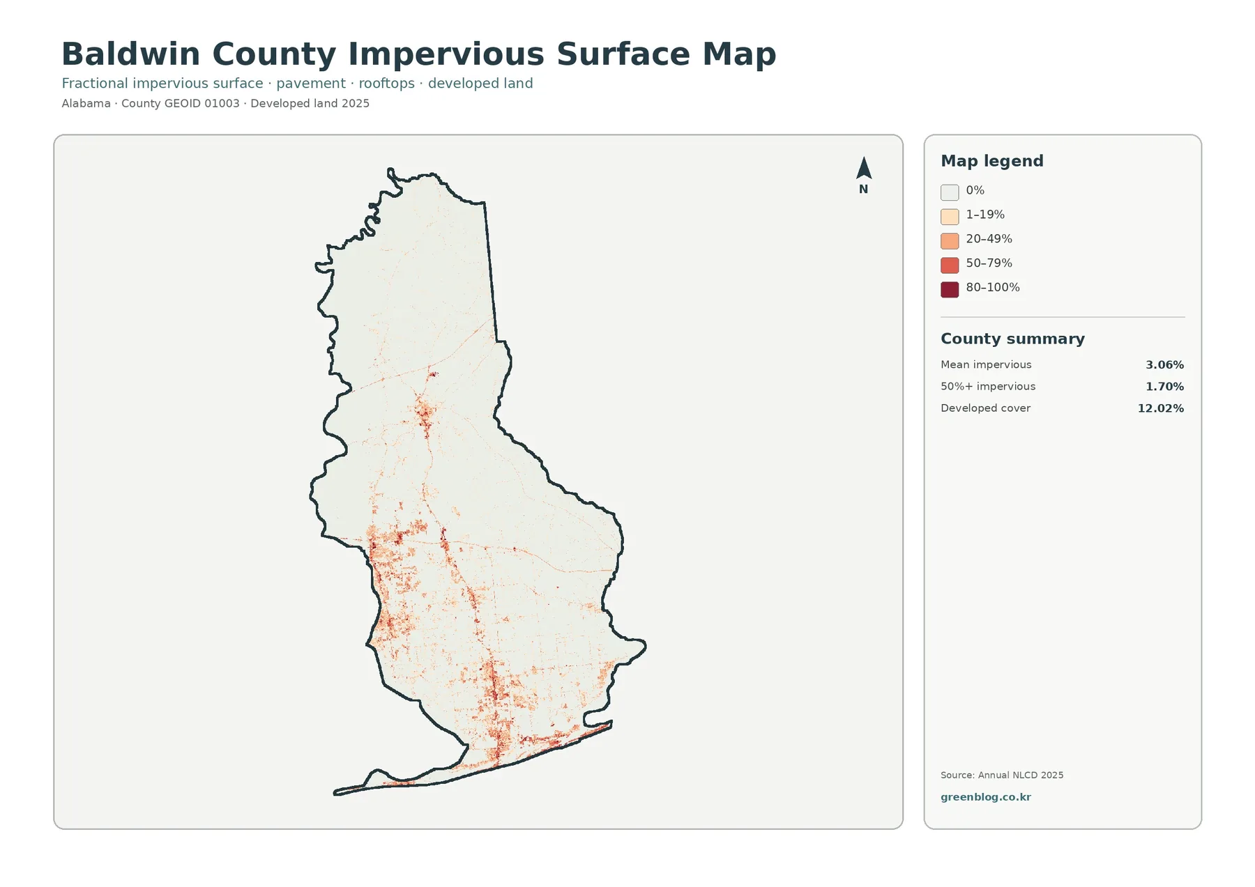 Baldwin County impervious surface and developed land map