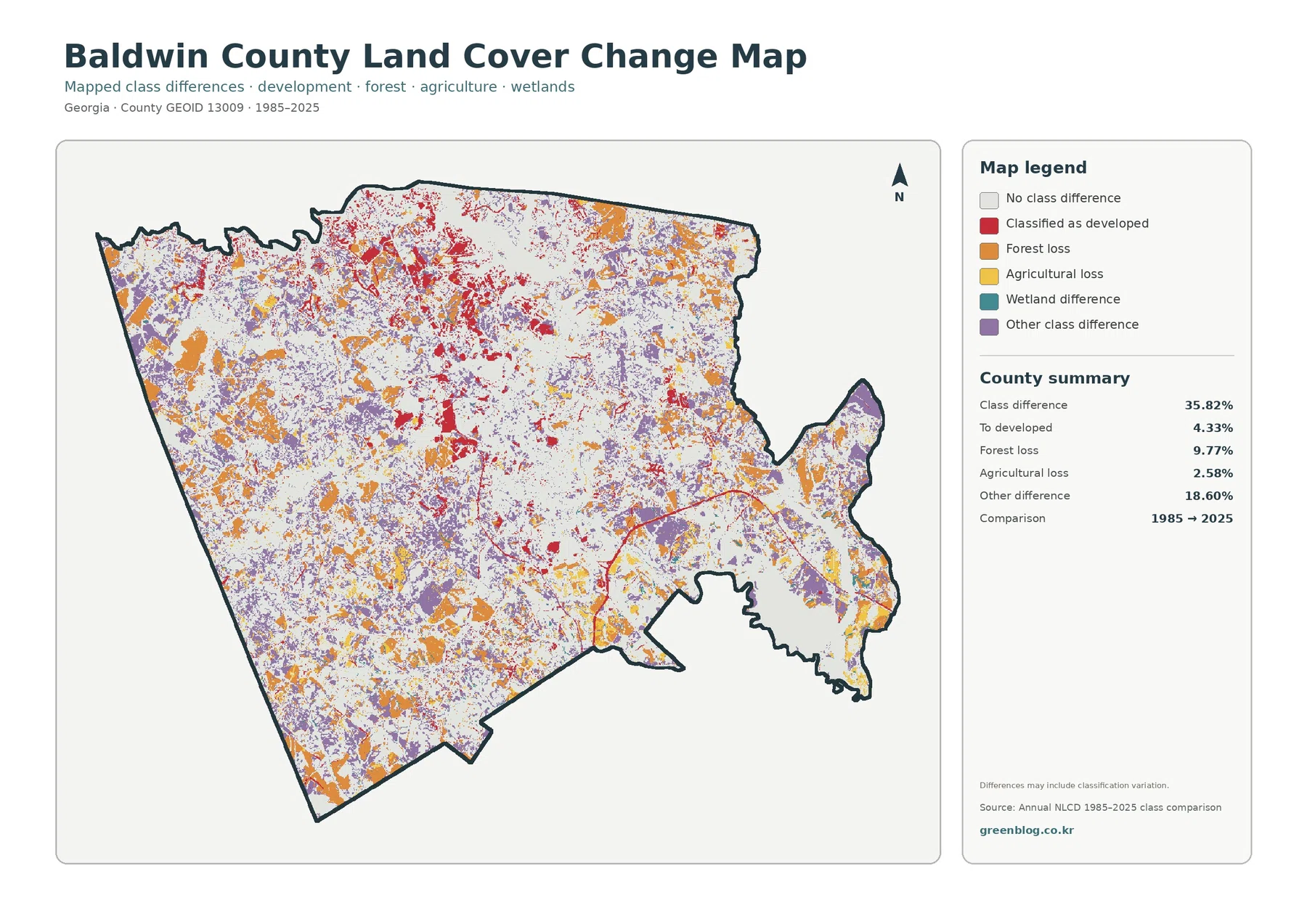 Baldwin County land cover change map