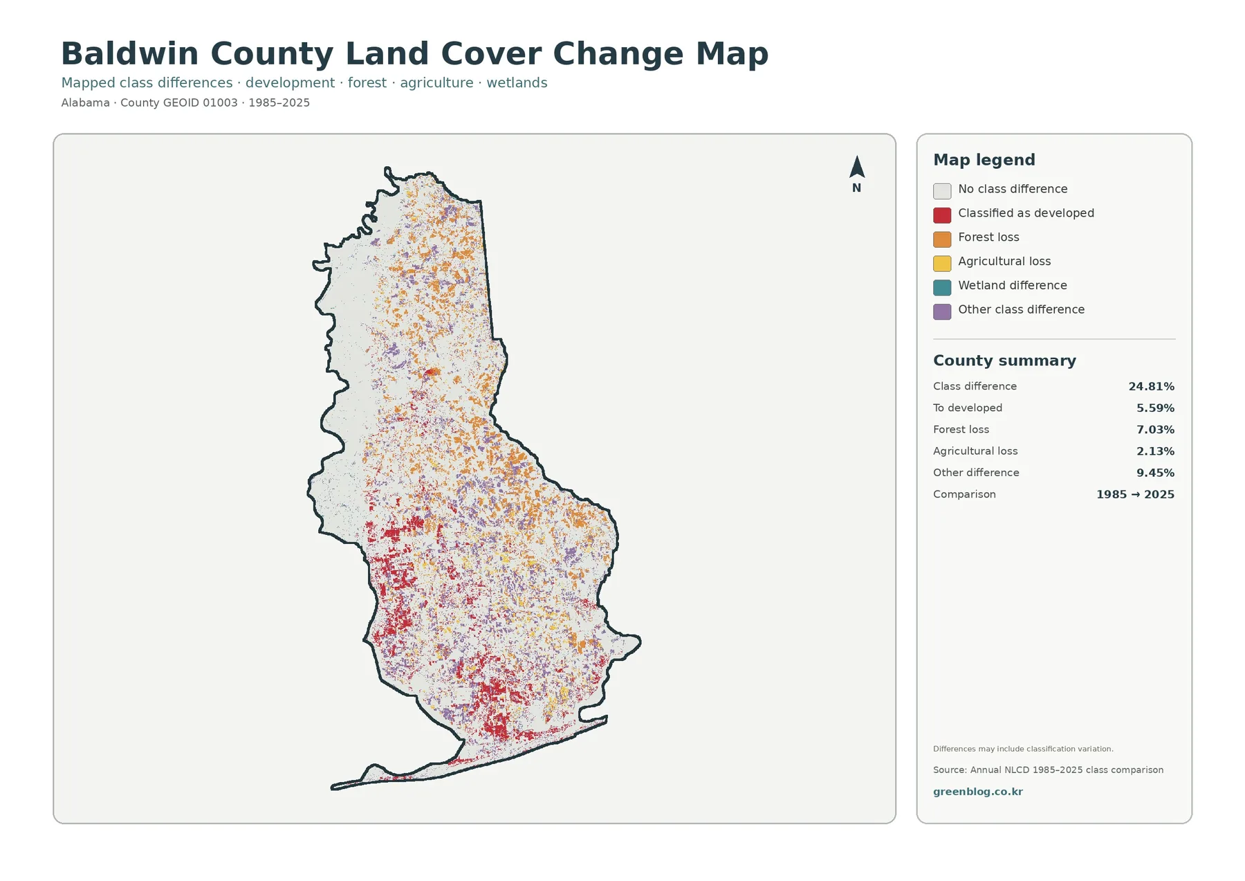 Baldwin County land cover change map