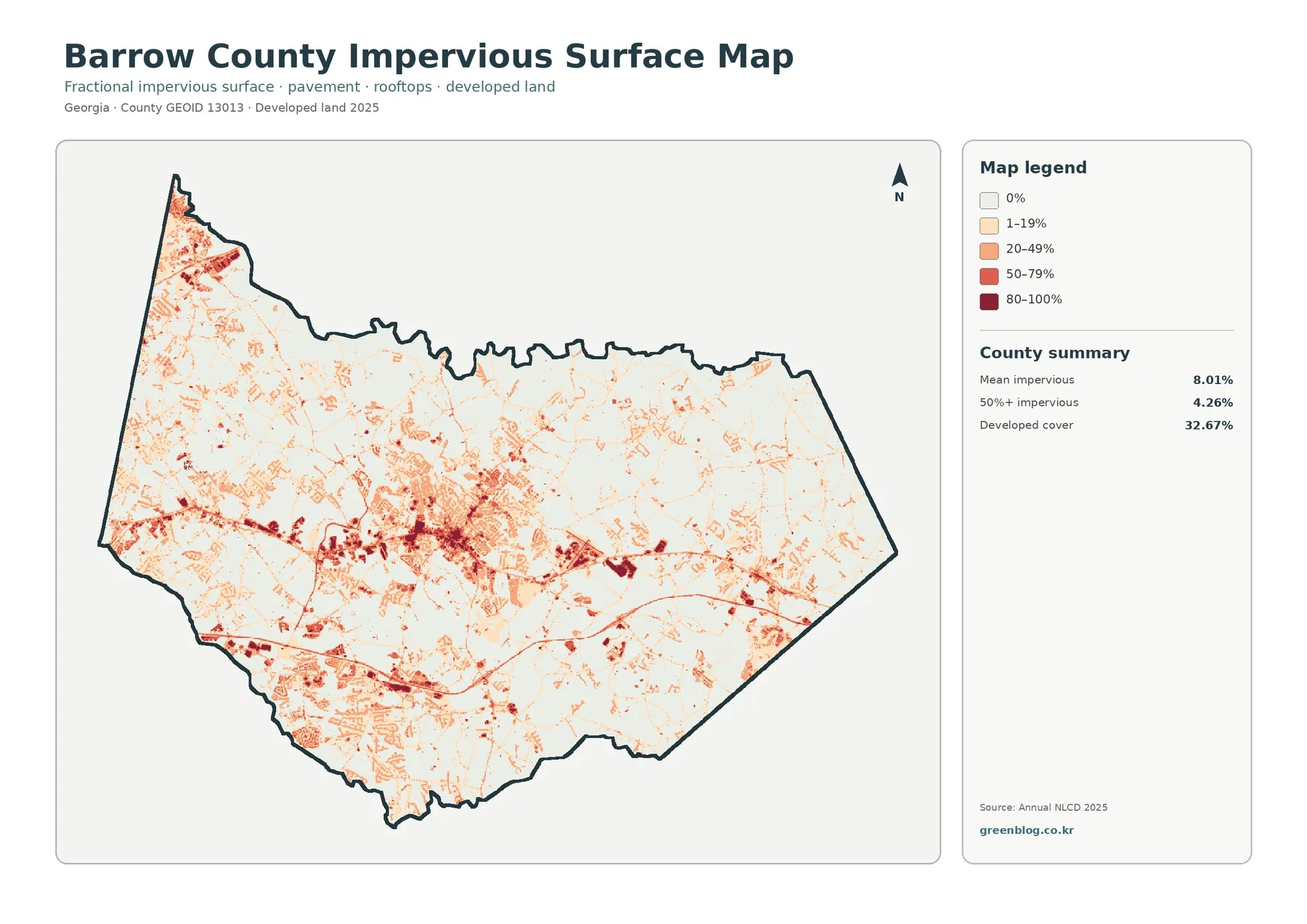Barrow County impervious surface and developed land map