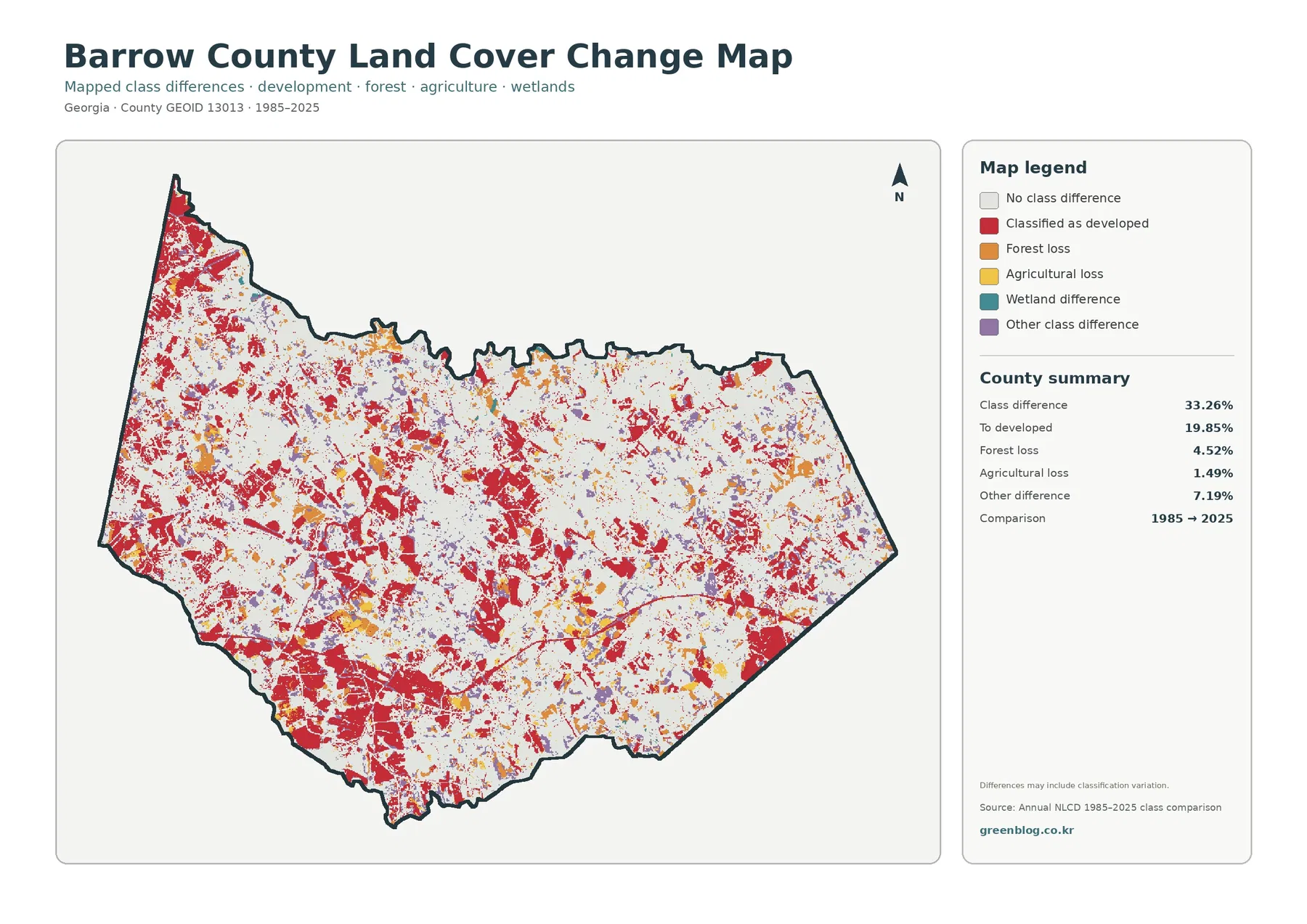 Barrow County land cover change map