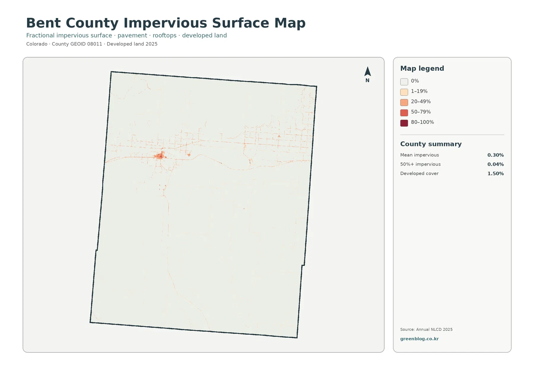 Bent County impervious surface and developed land map