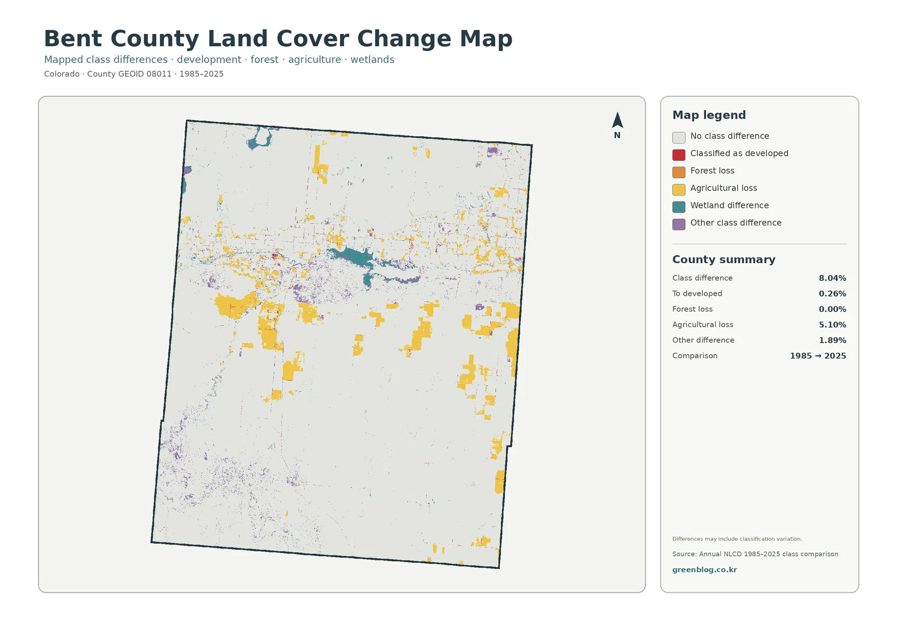 Bent County land cover change map