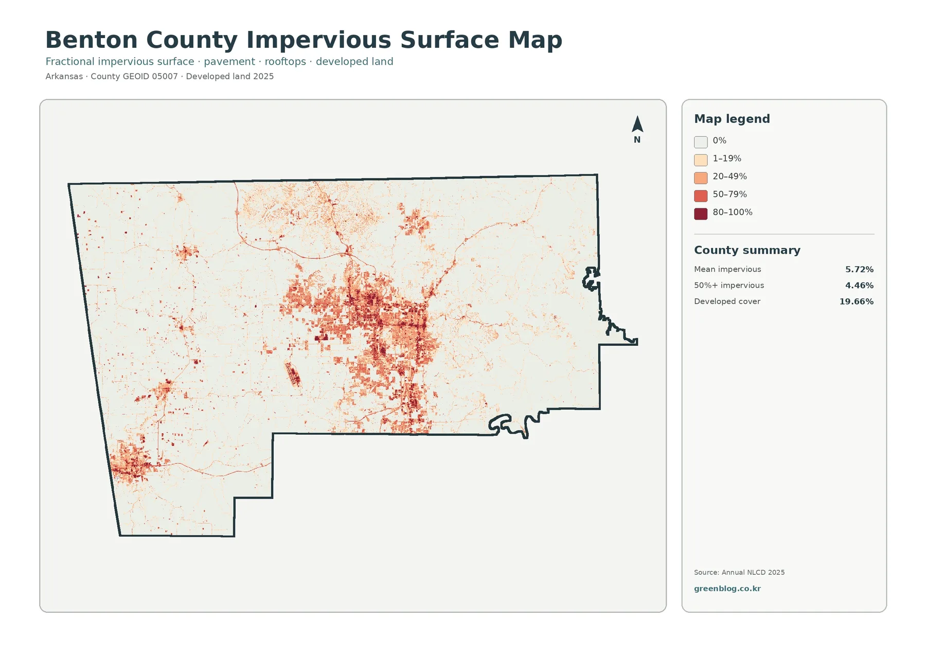 Benton County impervious surface and developed land map