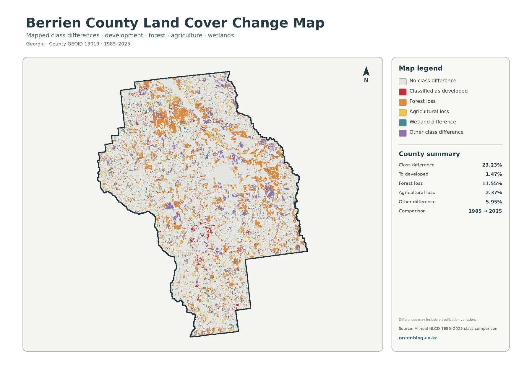 Berrien County 토지 피복 변화 지도