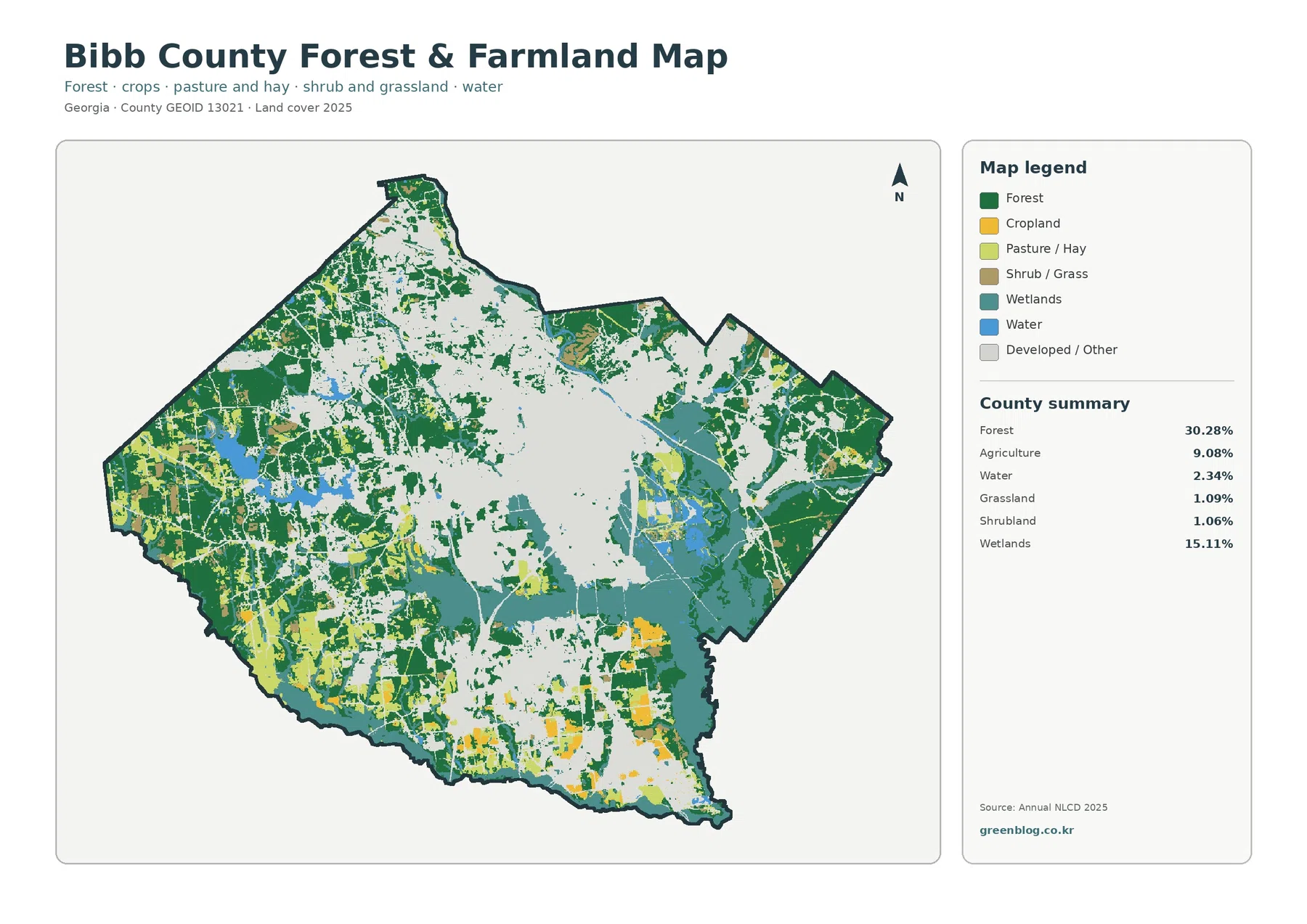 Bibb County forest and farmland map