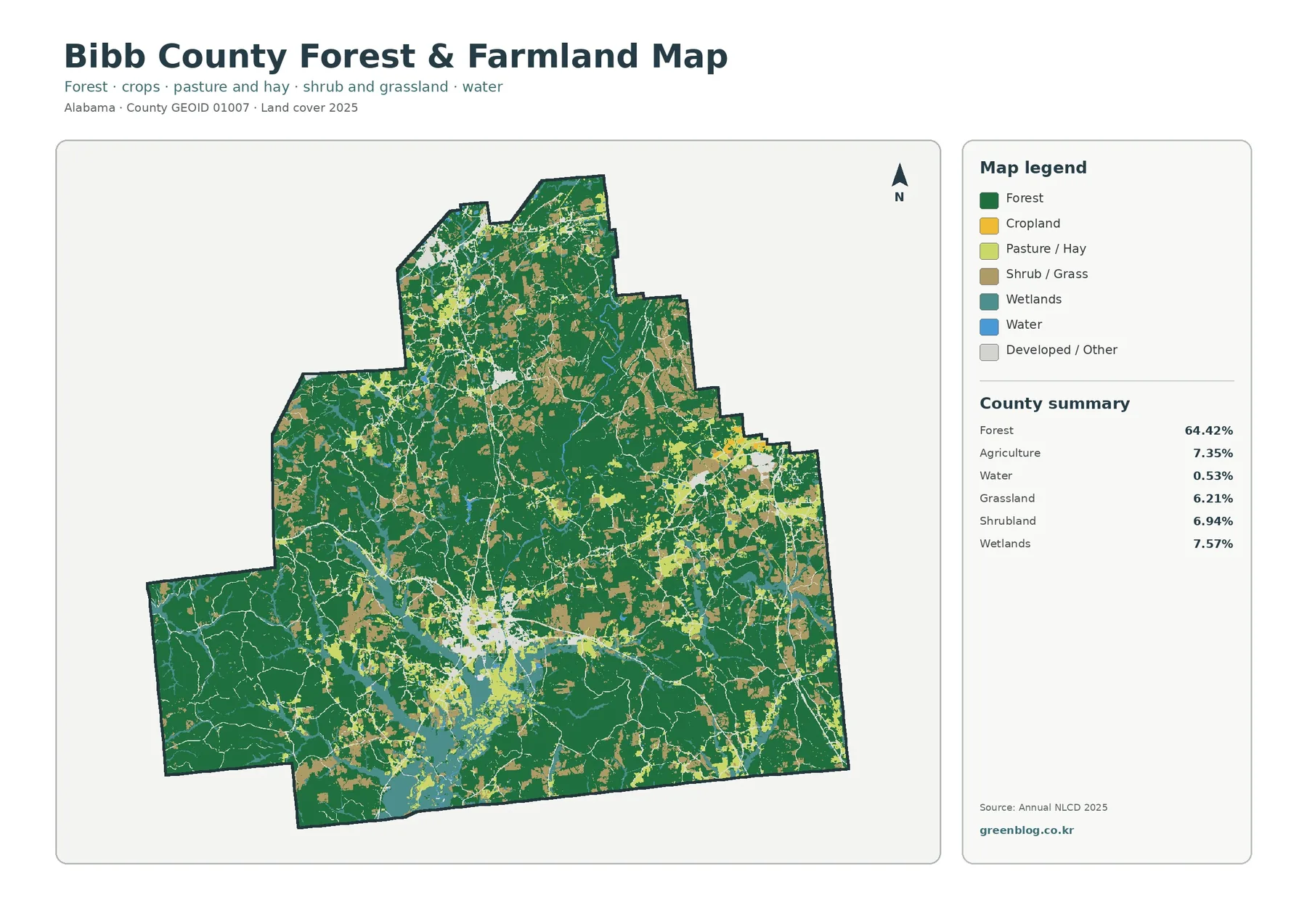 Bibb County forest and farmland map