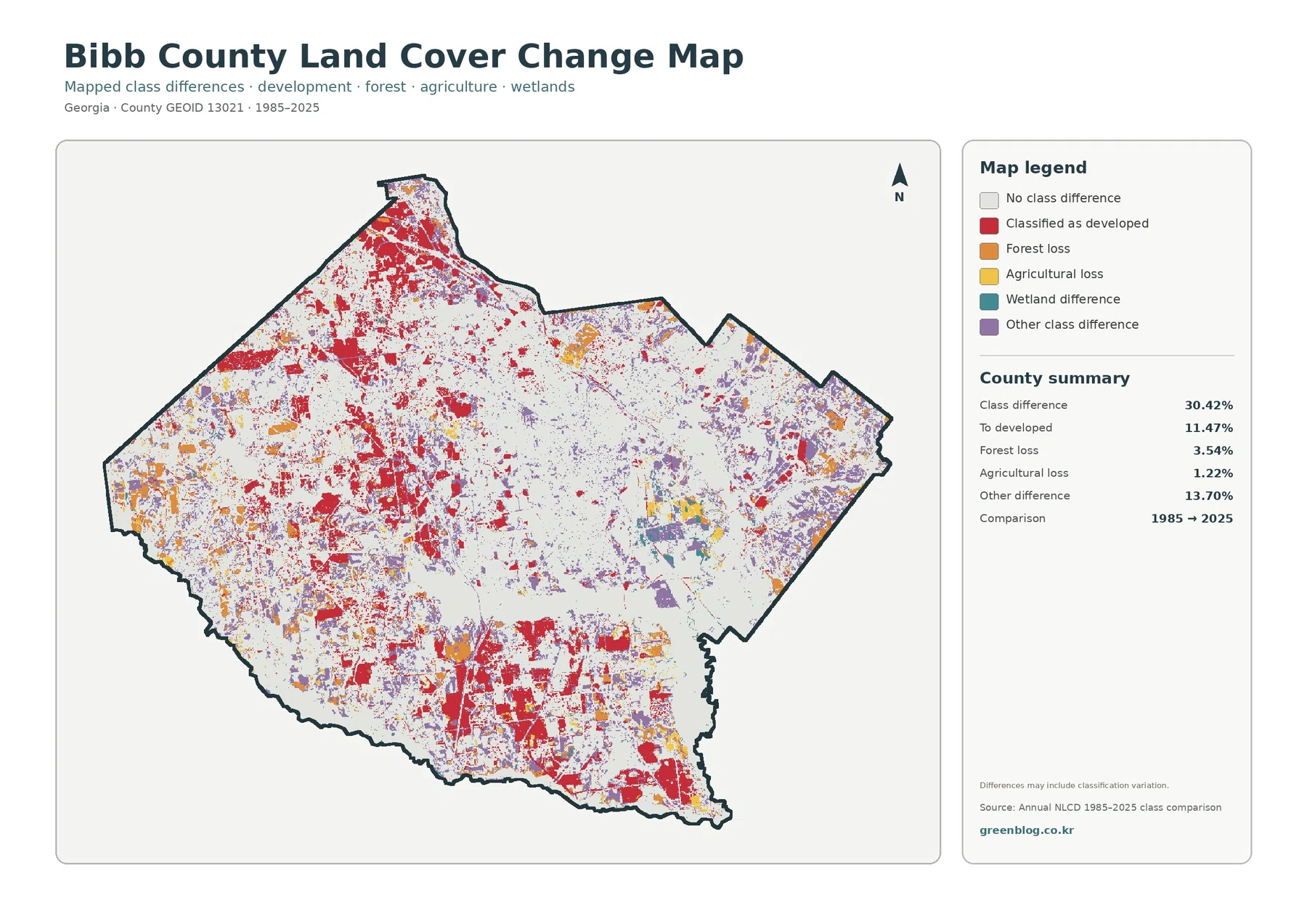 Bibb County land cover change map