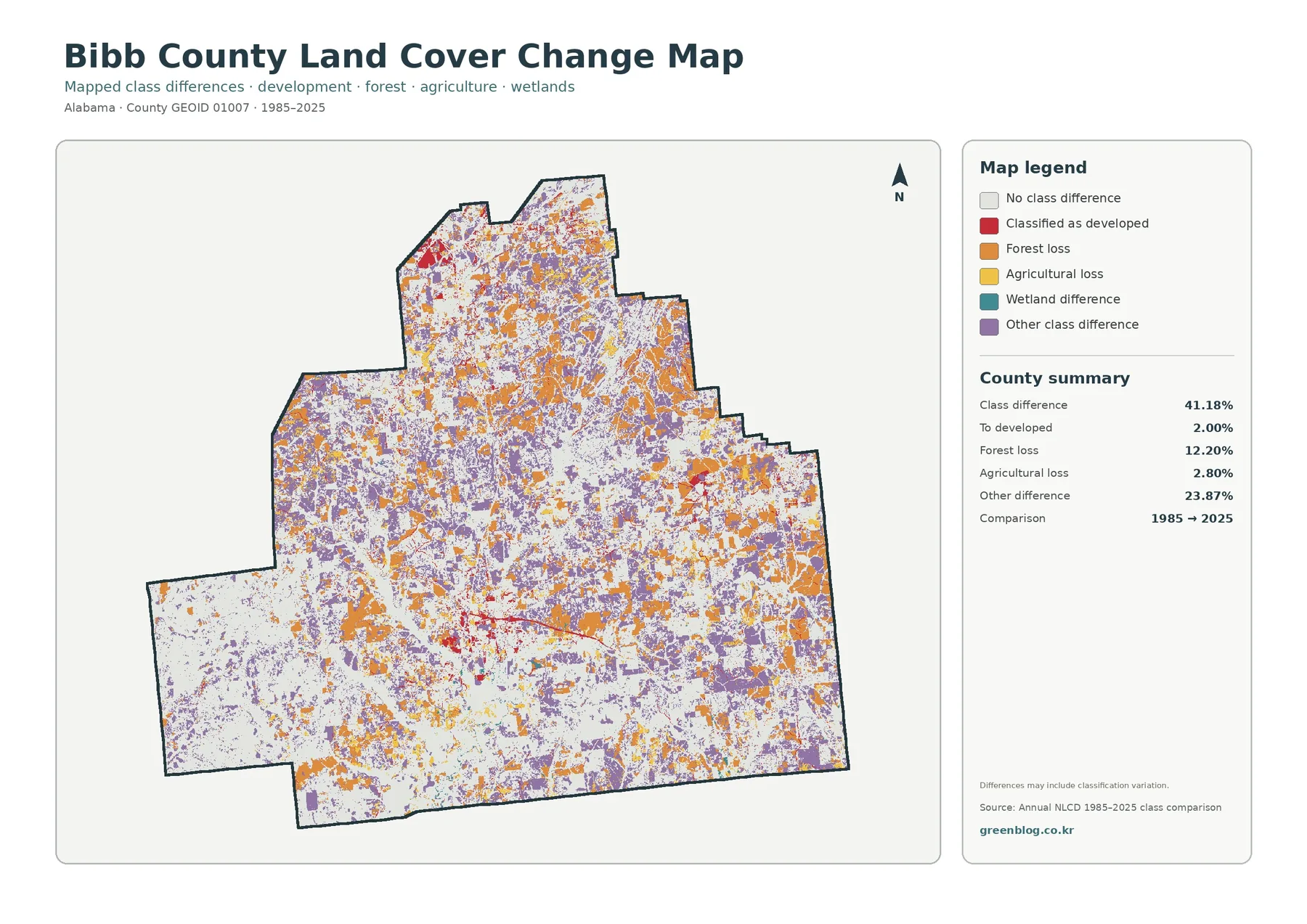 Bibb County land cover change map