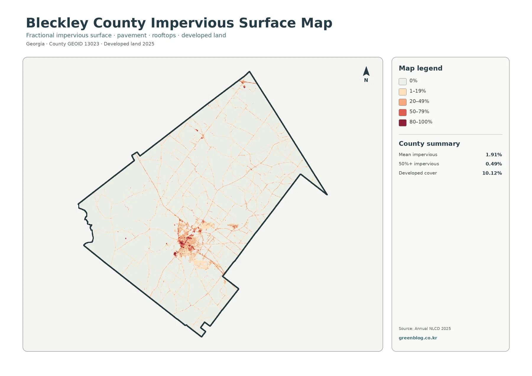Bleckley County impervious surface and developed land map