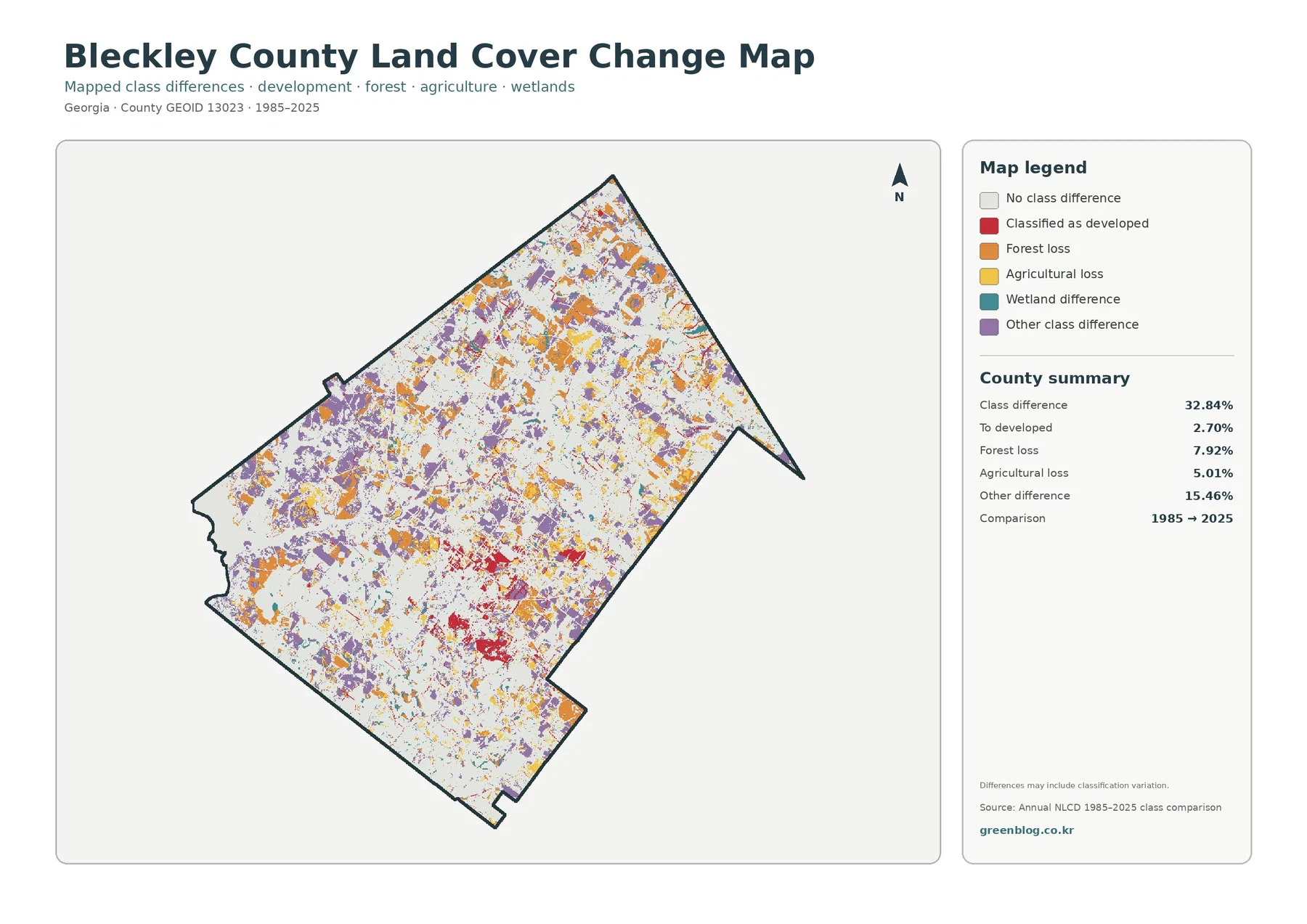 Bleckley County land cover change map