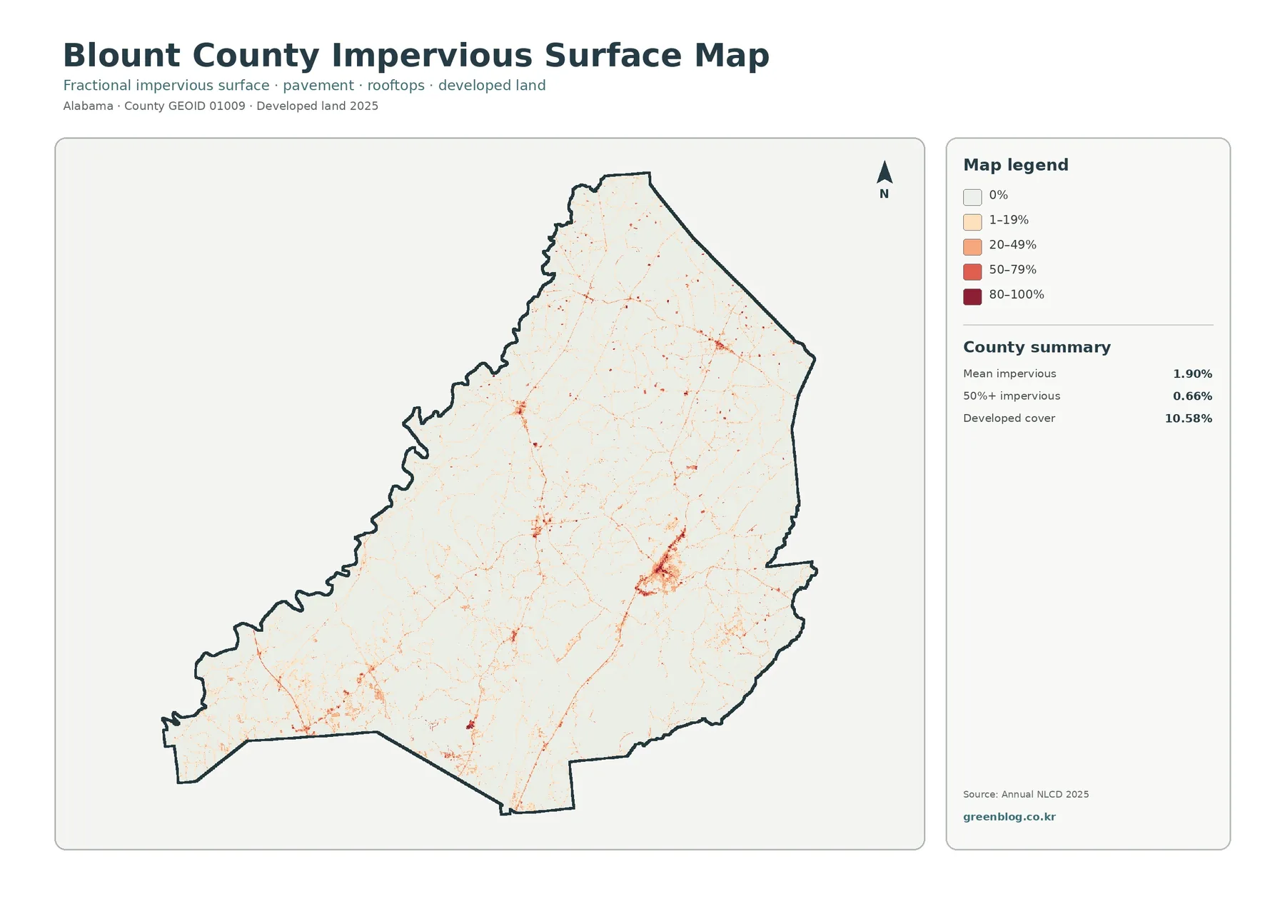Blount County impervious surface and developed land map