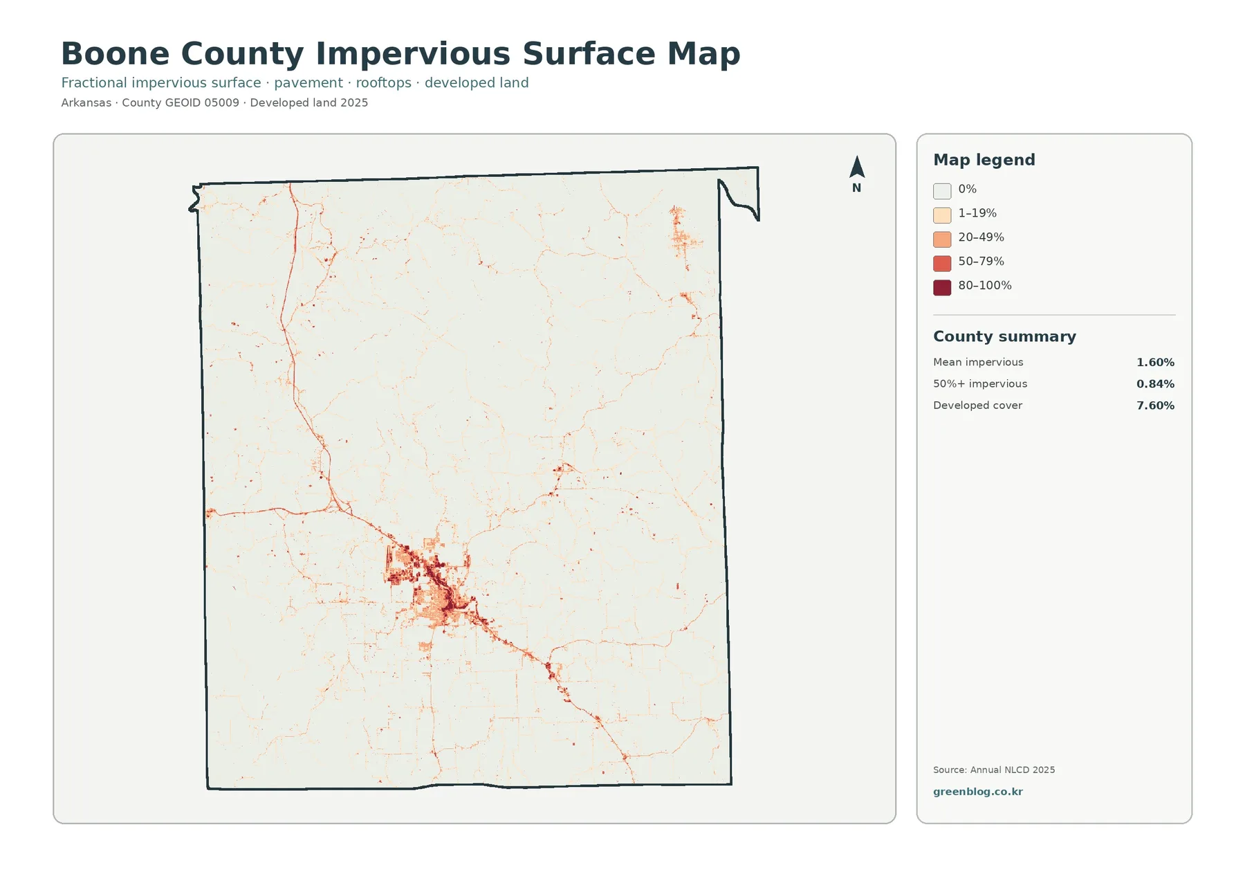 Boone County impervious surface and developed land map
