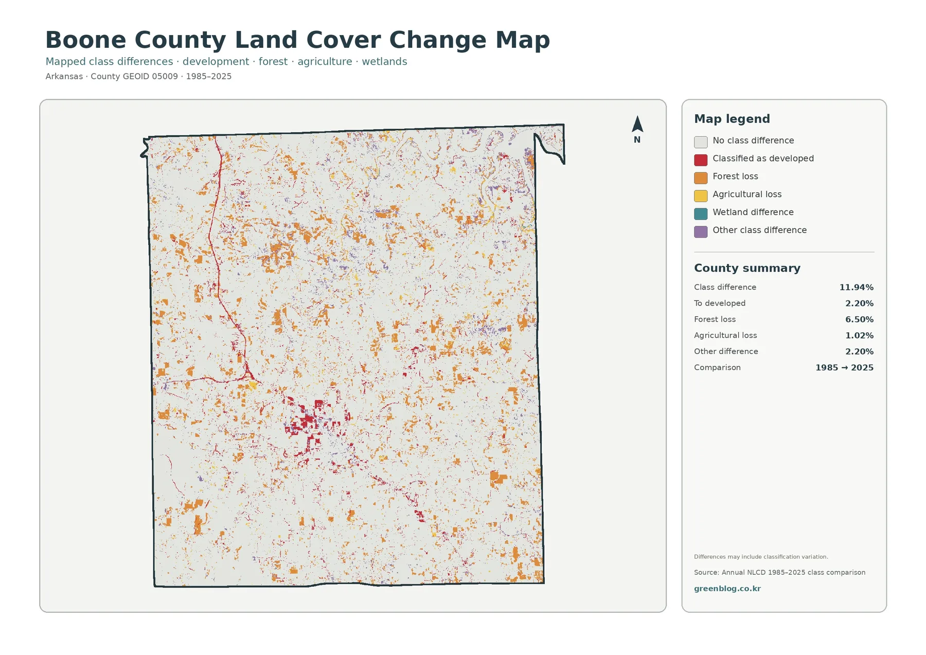 Boone County land cover change map