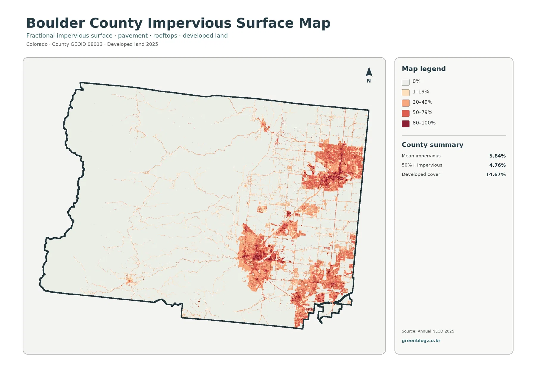 Boulder County impervious surface and developed land map