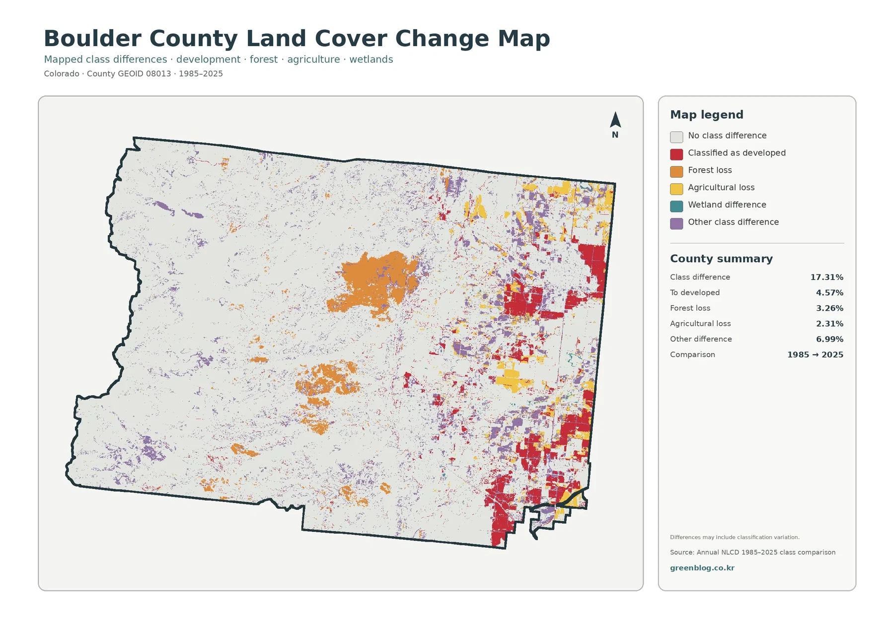 Boulder County land cover change map