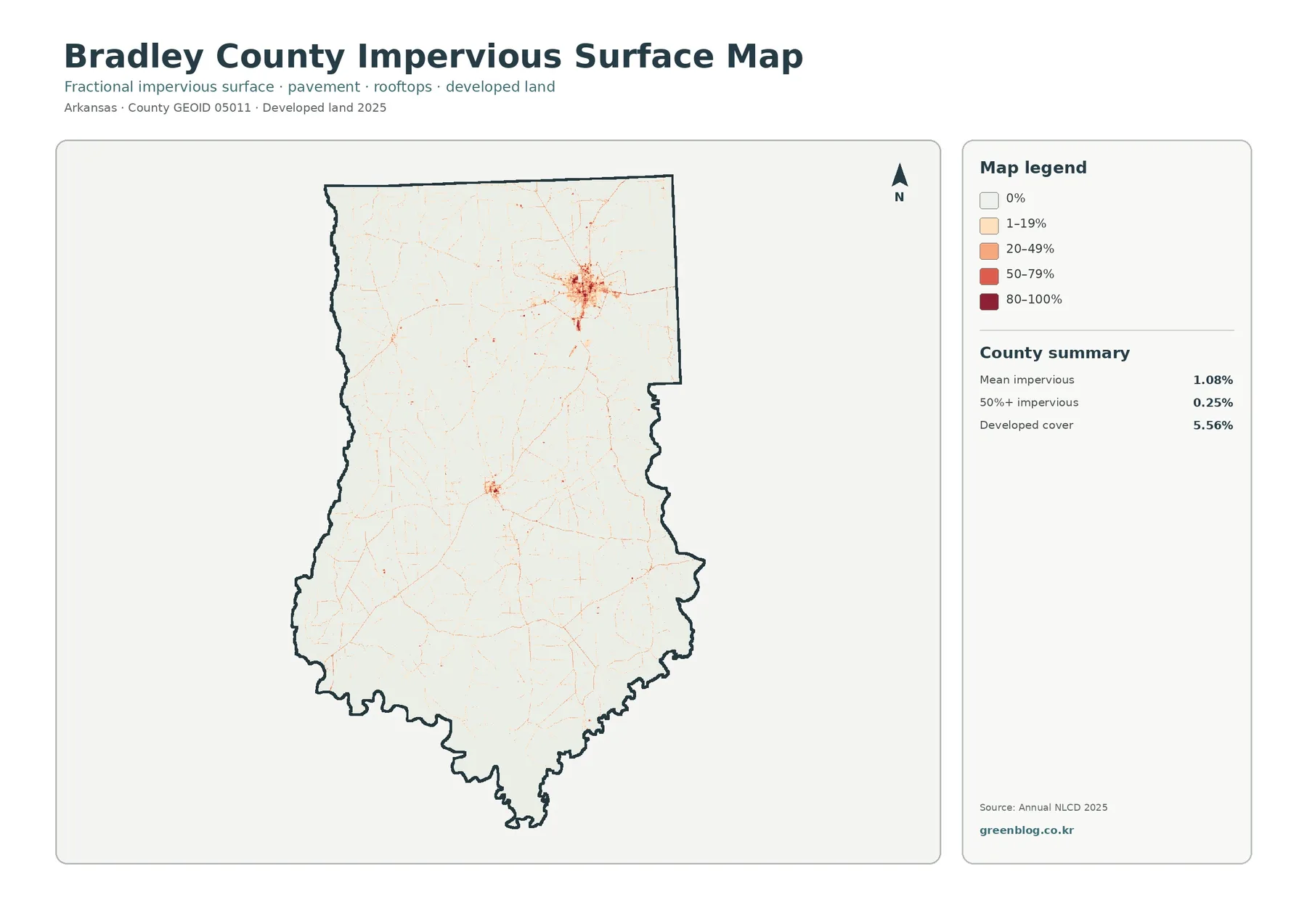 Bradley County impervious surface and developed land map