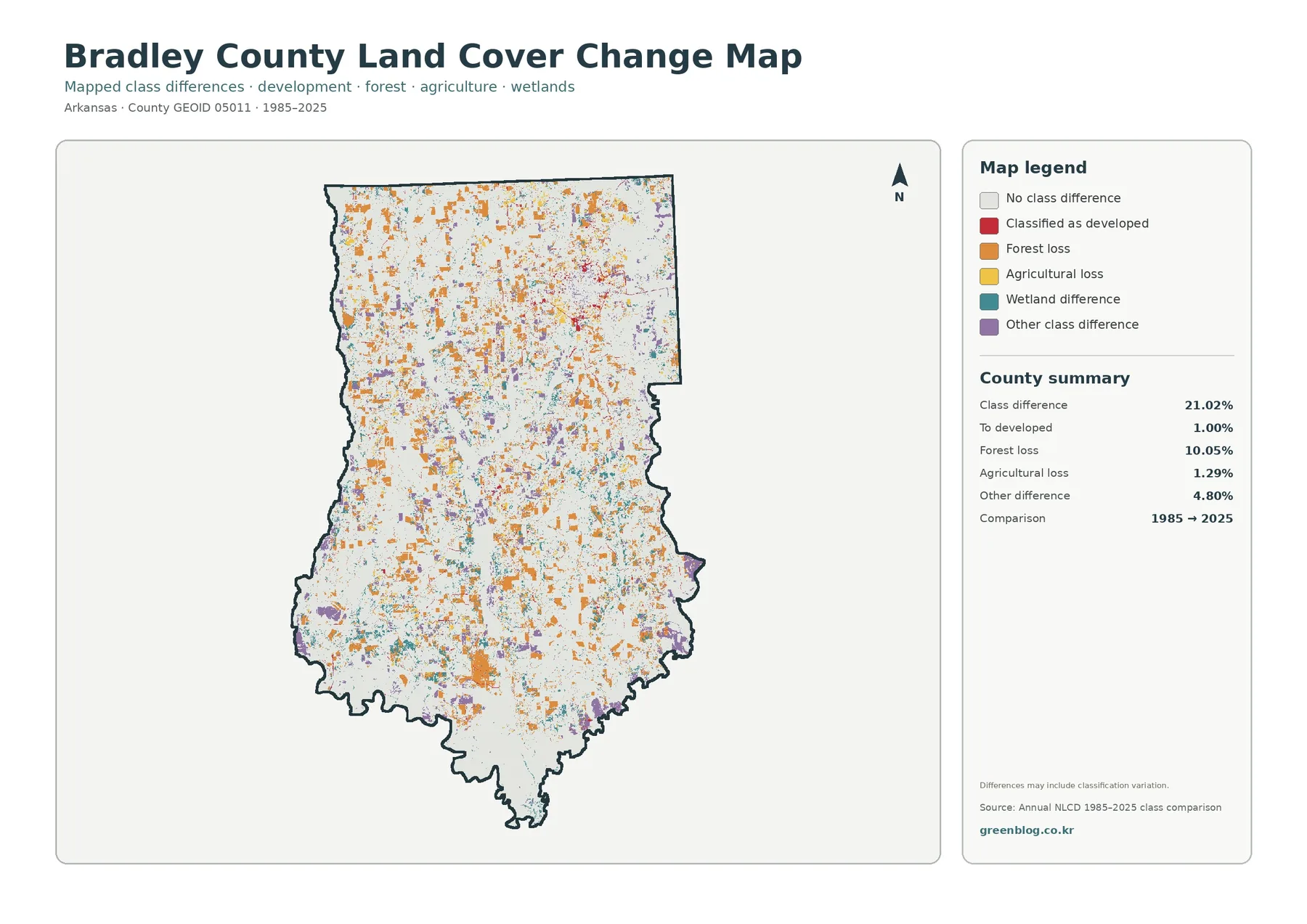 Bradley County land cover change map