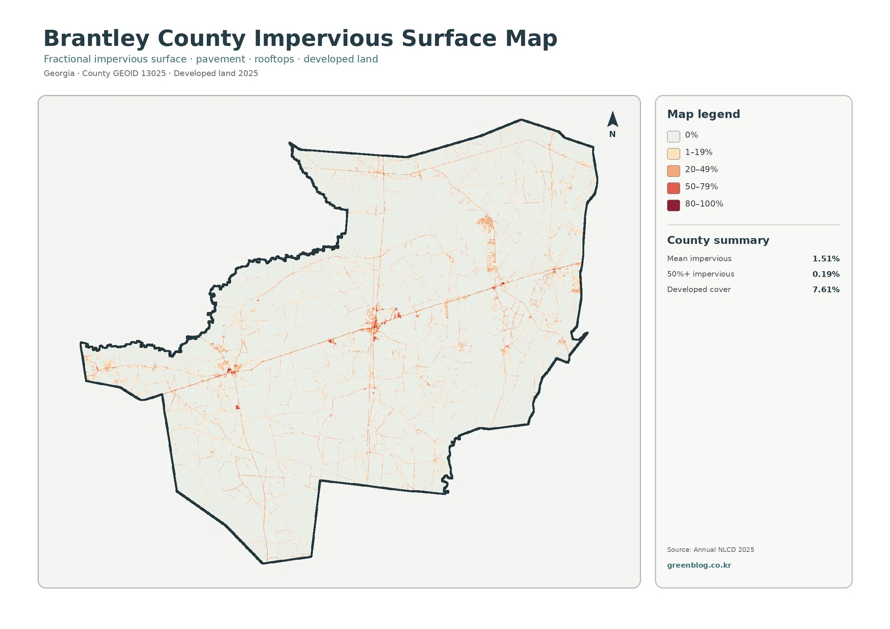 Brantley County impervious surface and developed land map