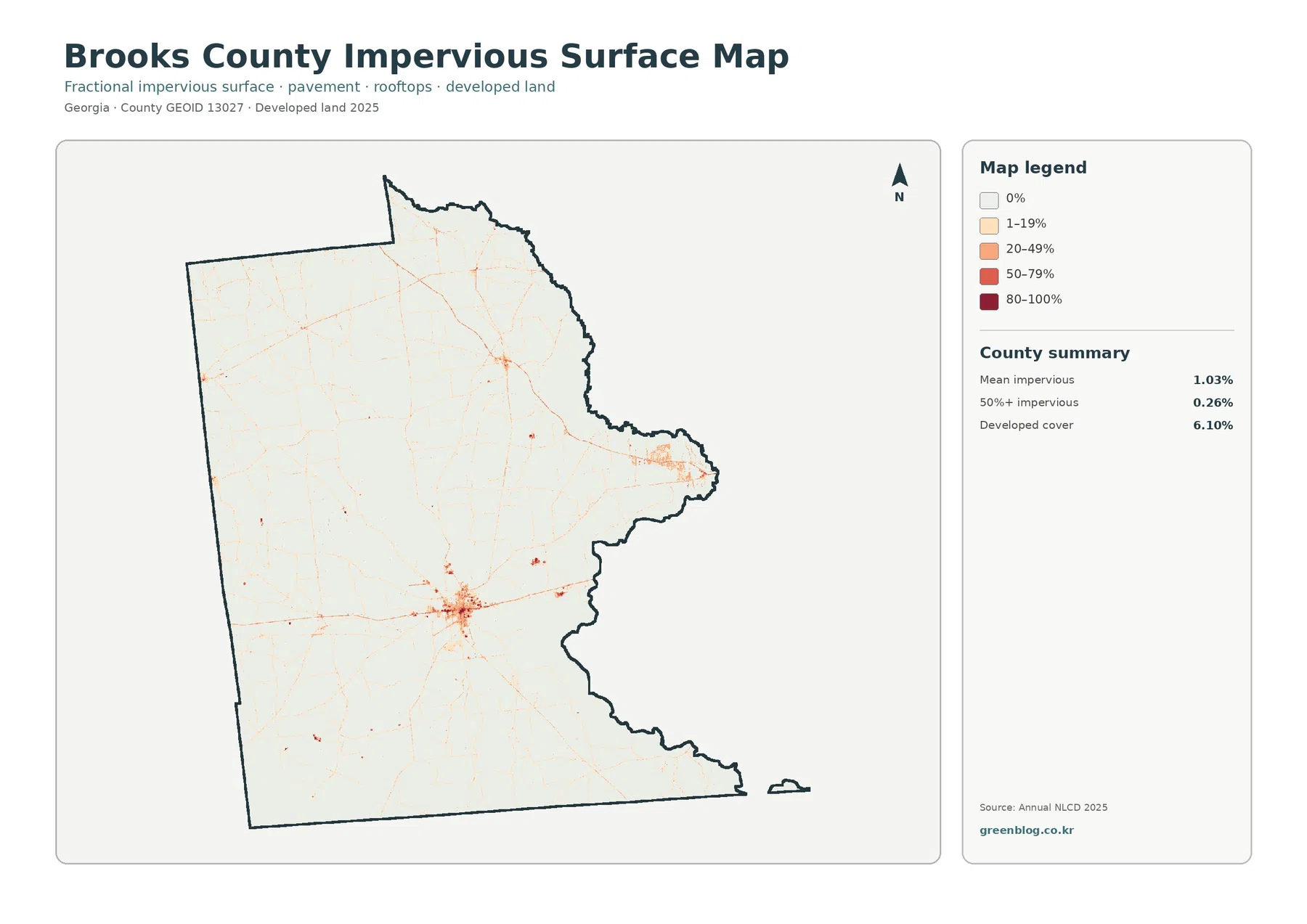 Brooks County impervious surface and developed land map