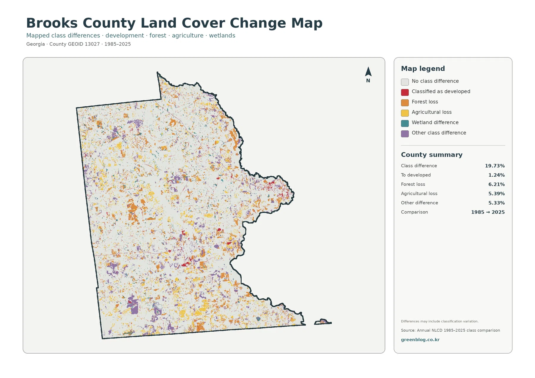 Brooks County land cover change map