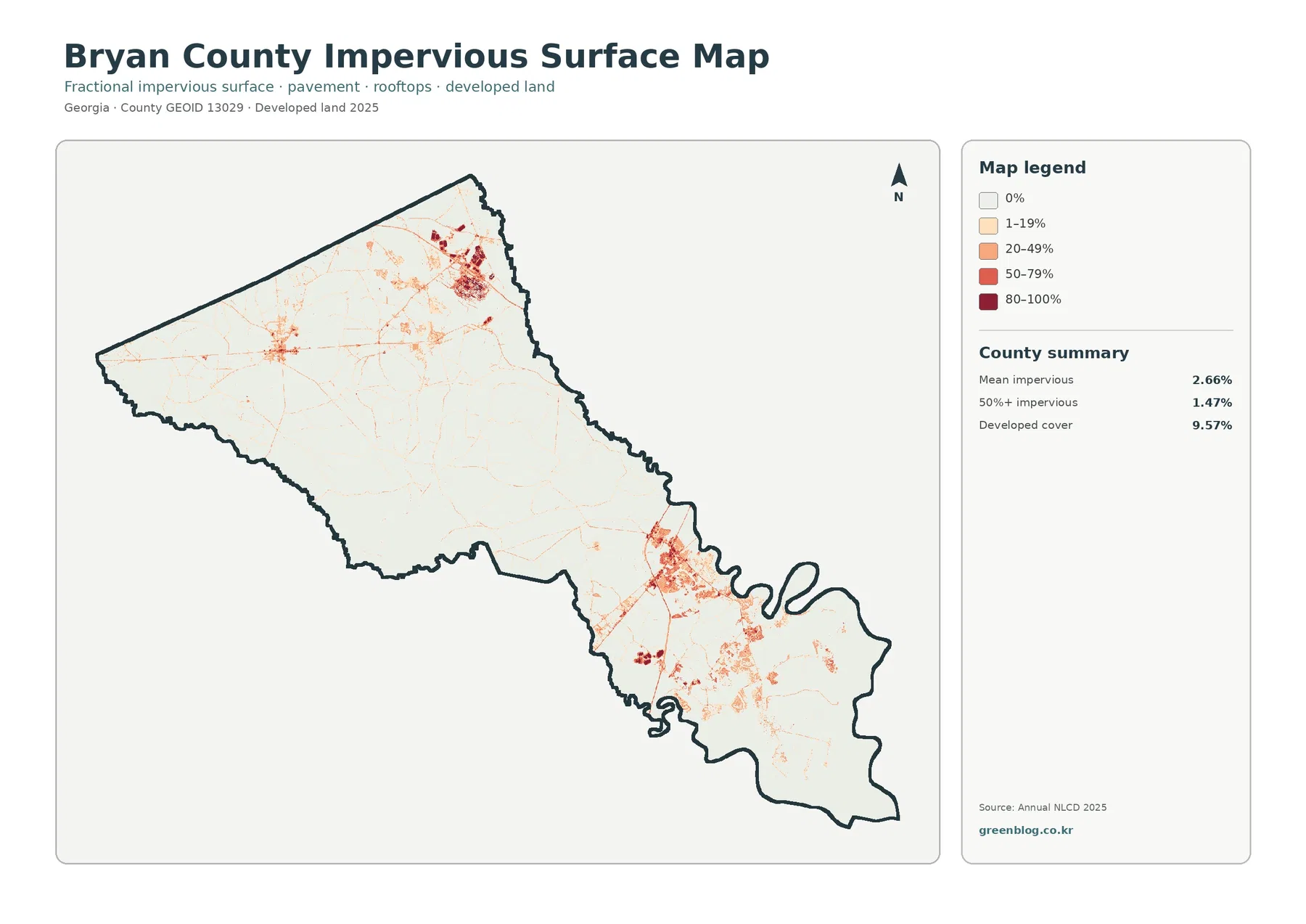 Bryan County impervious surface and developed land map