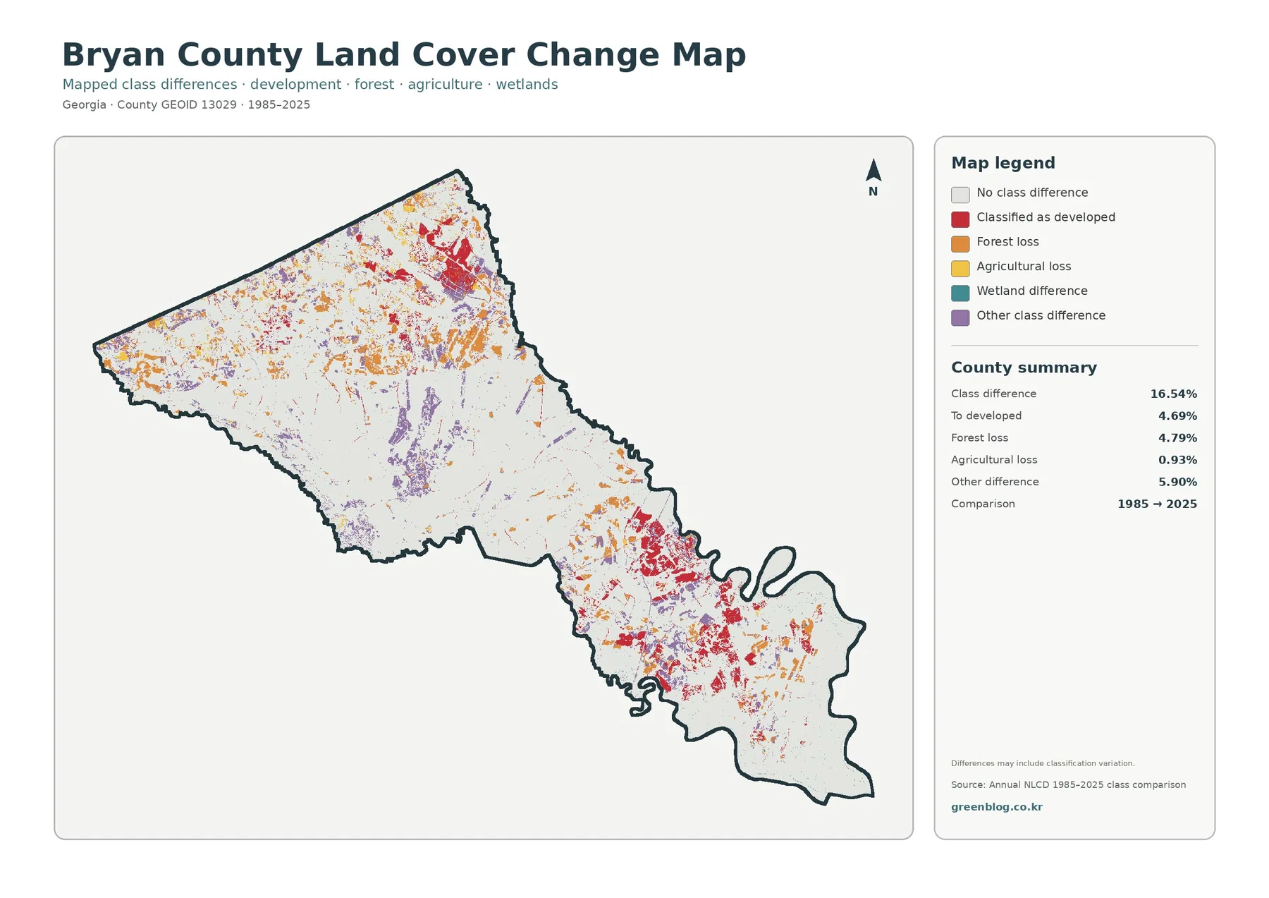 Bryan County land cover change map