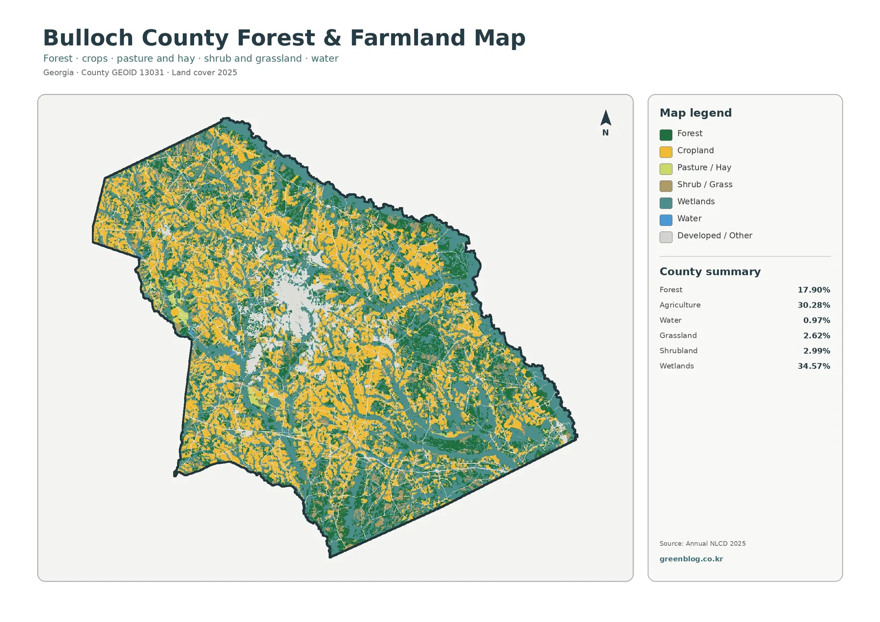 Bulloch County forest and farmland map