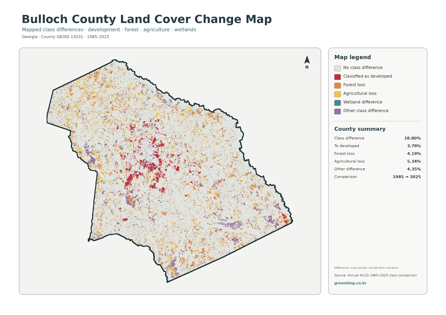 Bulloch County land cover change map