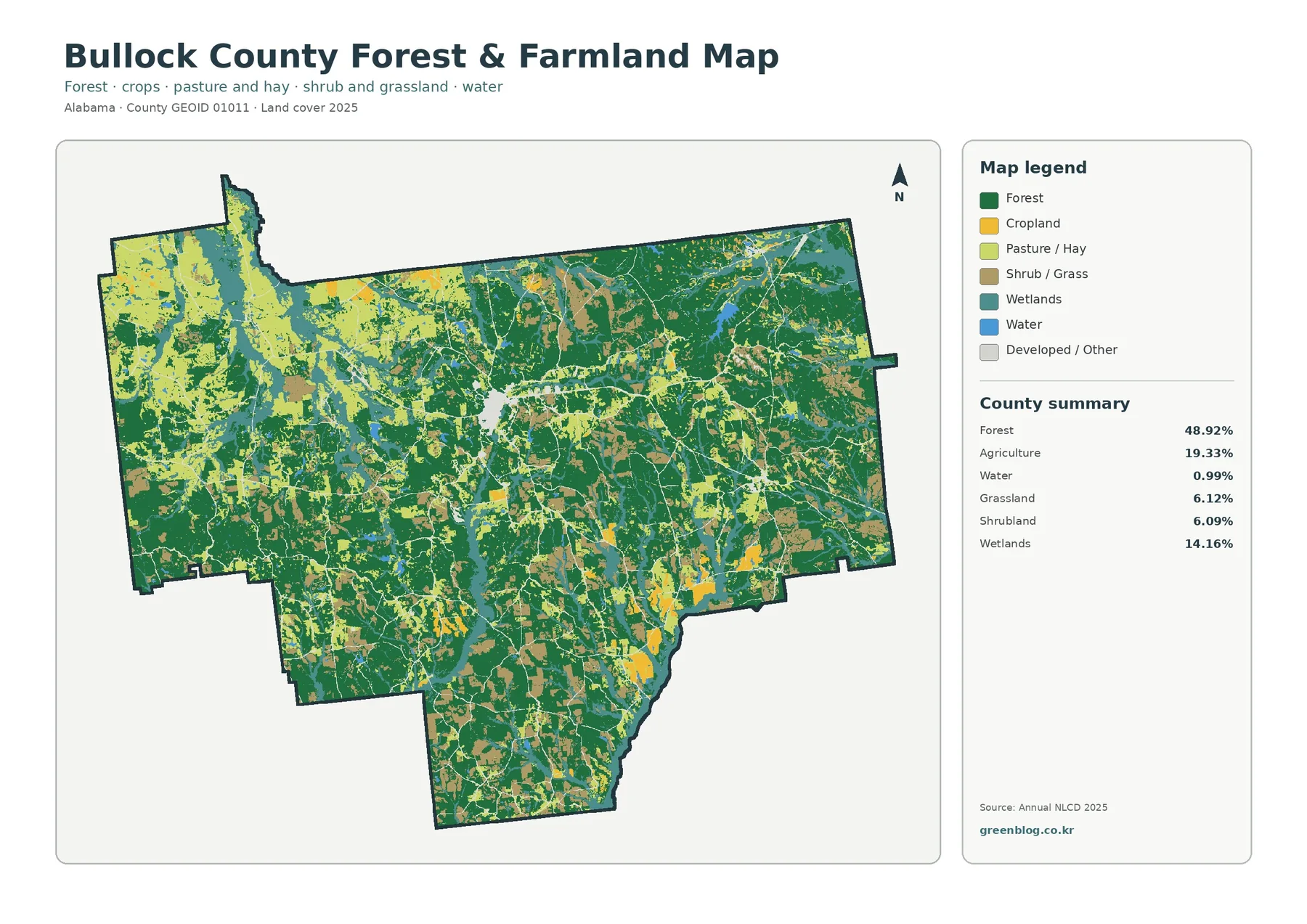Bullock County forest and farmland map
