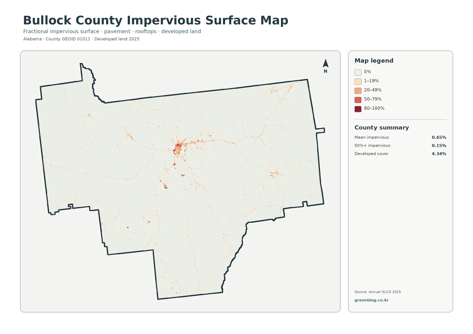Bullock County impervious surface and developed land map