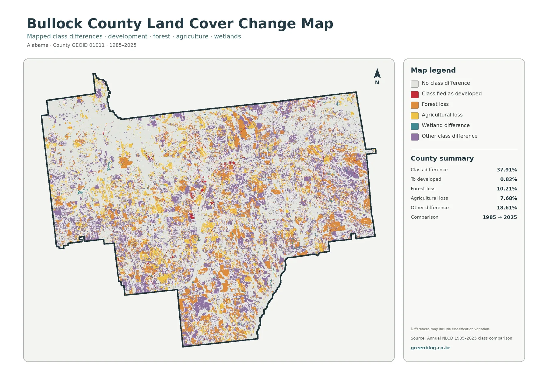 Bullock County land cover change map