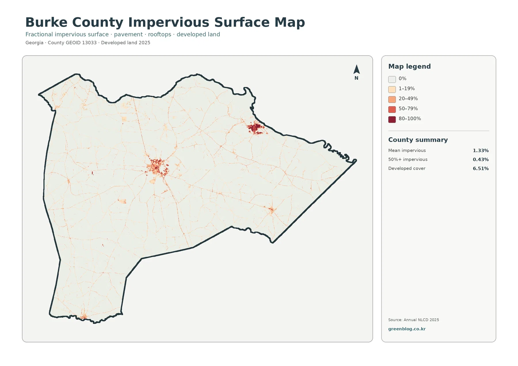 Burke County impervious surface and developed land map