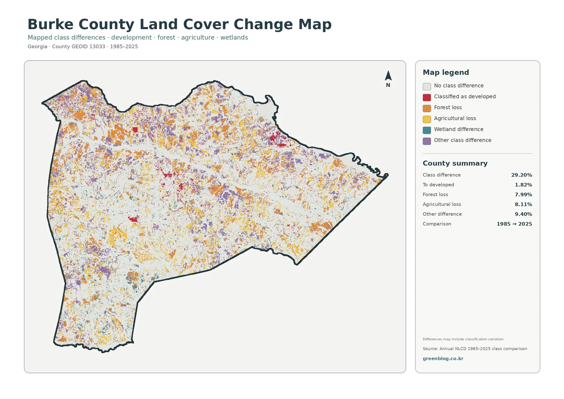 Burke County land cover change map