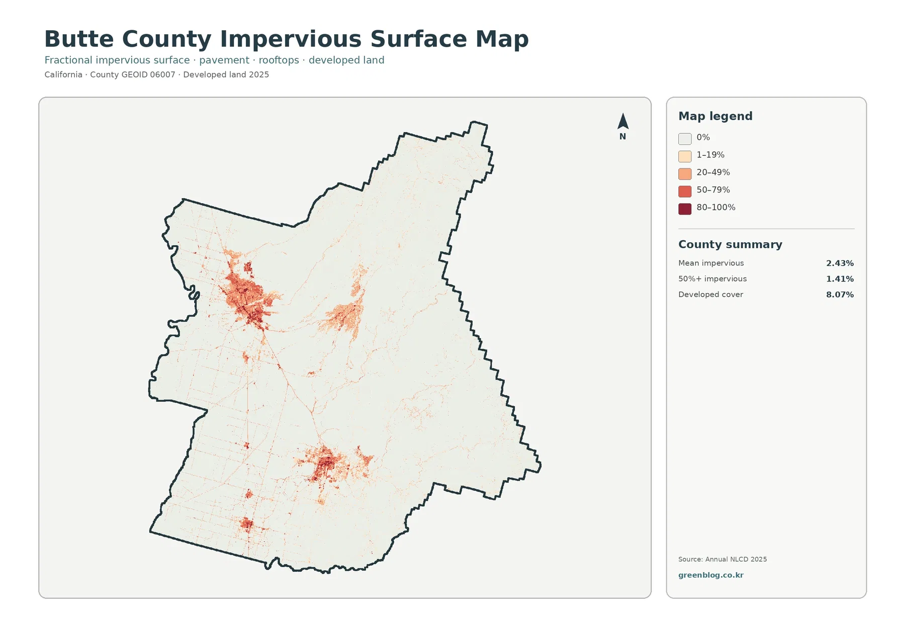 Butte County impervious surface and developed land map