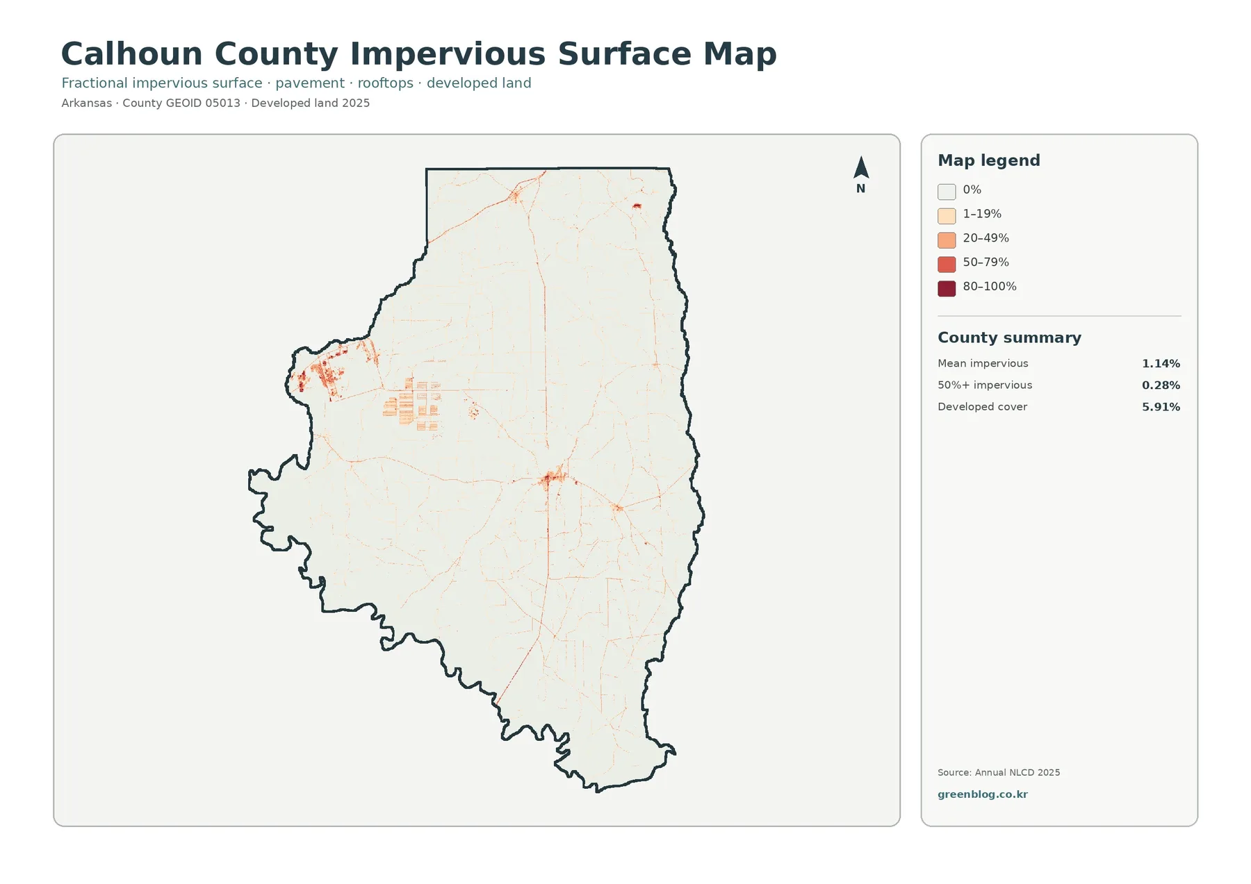 Calhoun County impervious surface and developed land map