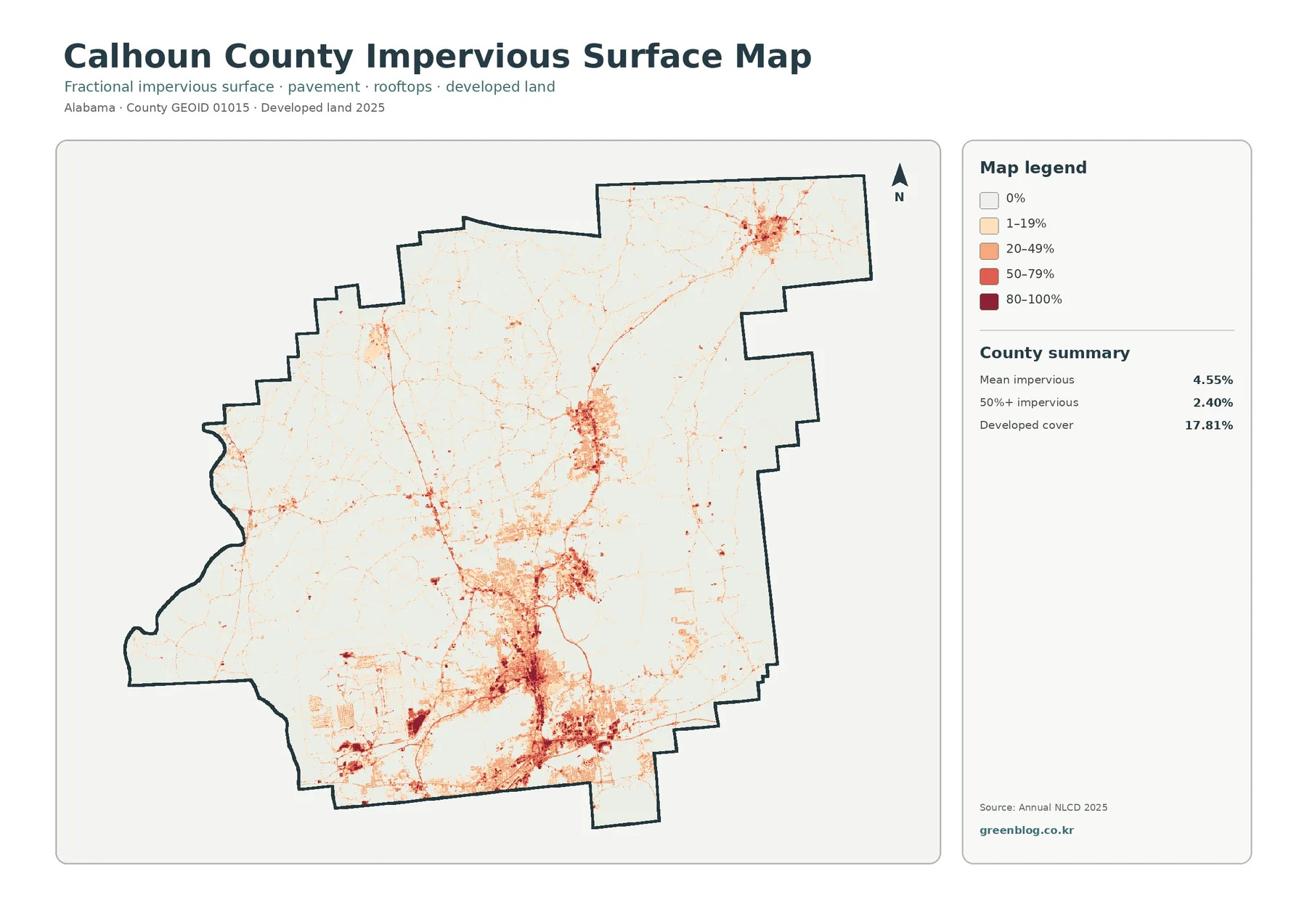 Calhoun County impervious surface and developed land map