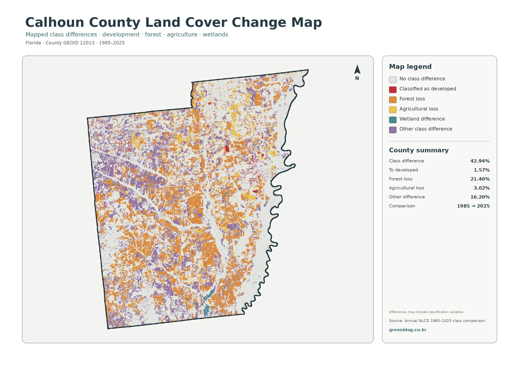 Calhoun County land cover change map