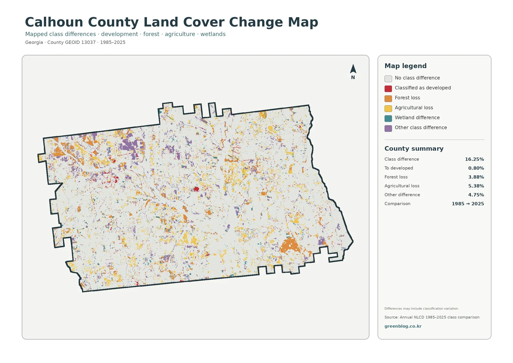 Calhoun County land cover change map