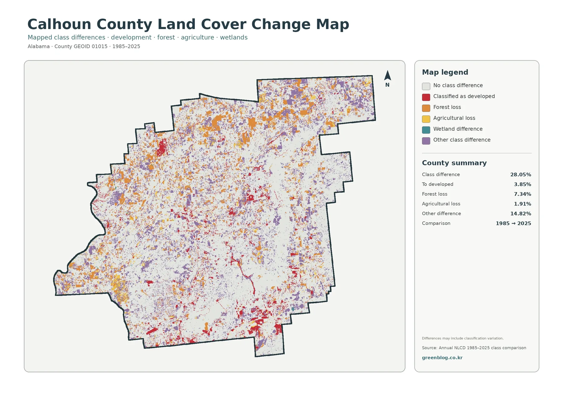 Calhoun County land cover change map