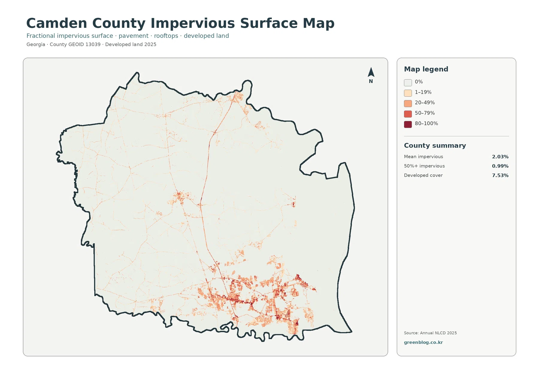 Camden County impervious surface and developed land map