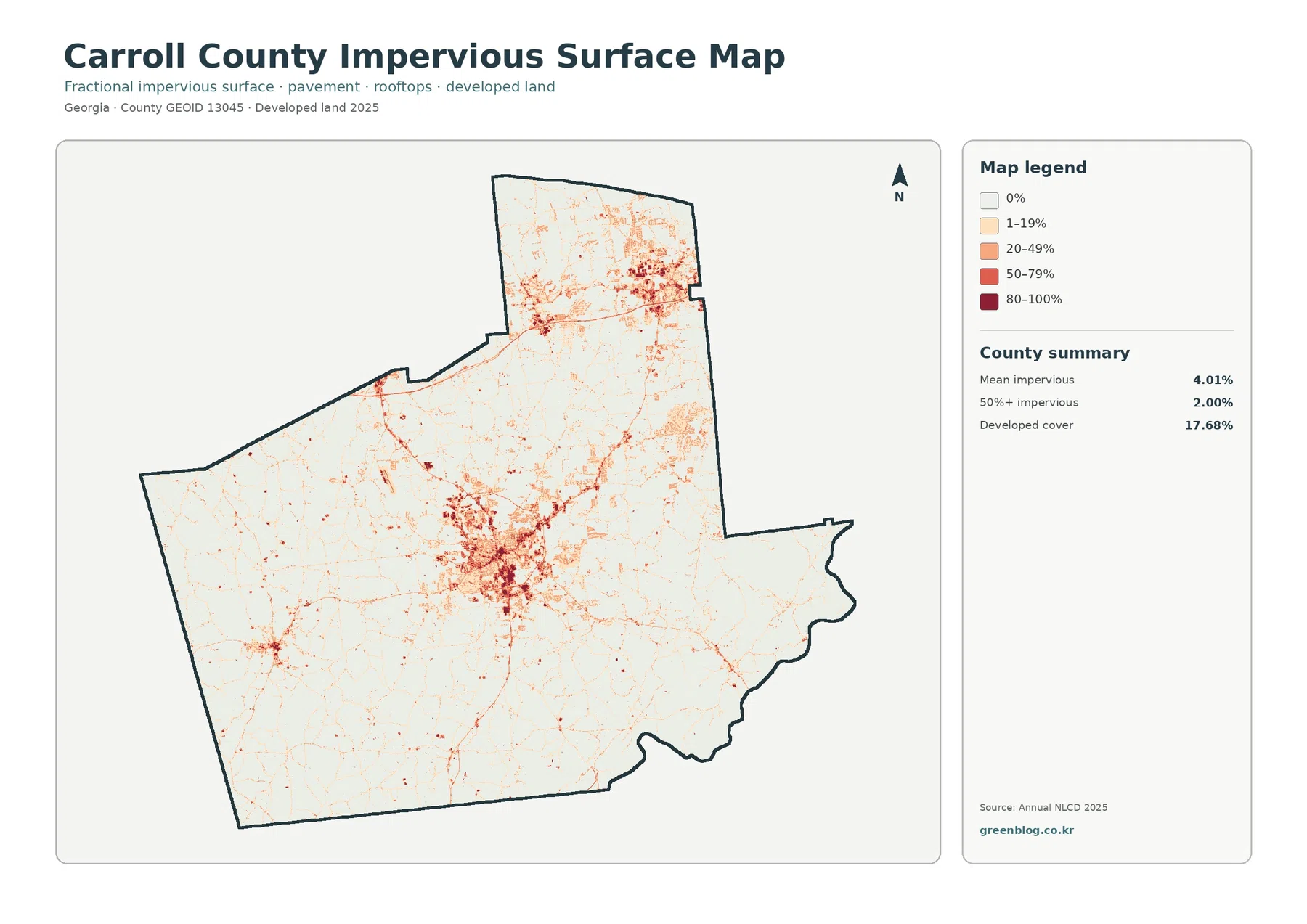 Carroll County impervious surface and developed land map