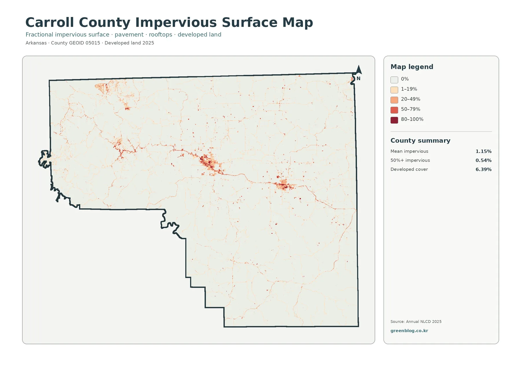 County impervious surface and developed land map
