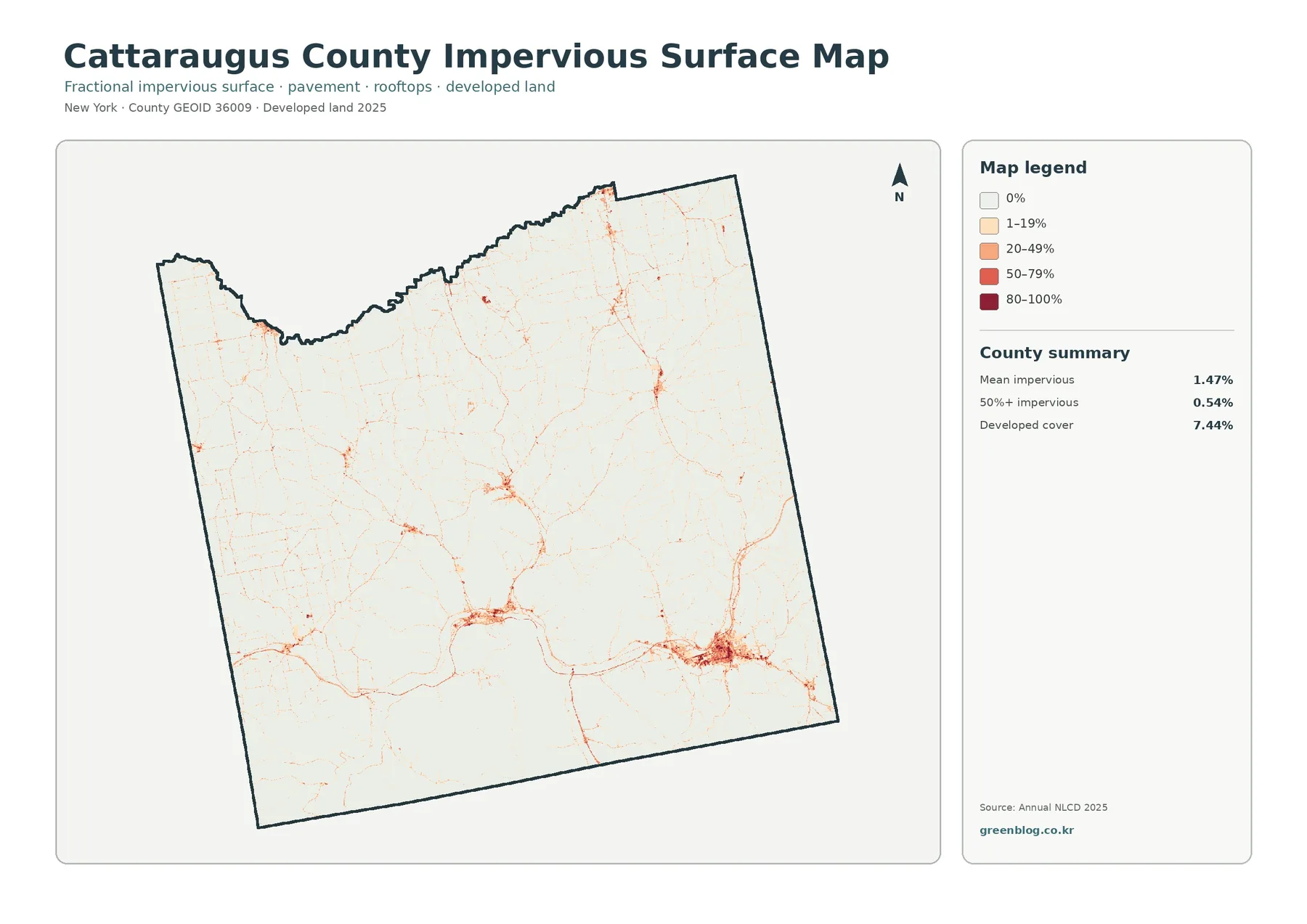 Cattaraugus County 불투수·개발지 지도