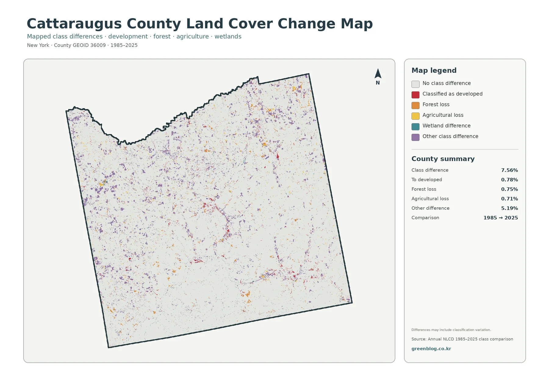 Cattaraugus County 토지 피복 변화 지도