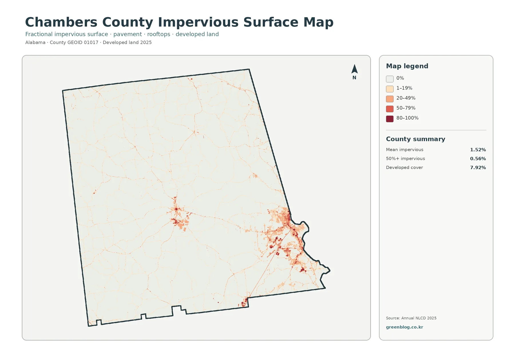 Chambers County impervious surface and developed land map